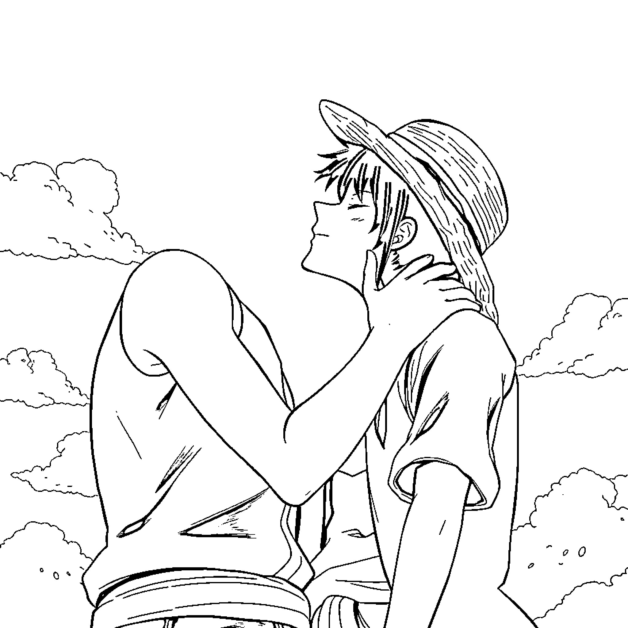 Nami relaxing in the clouds Coloring Page (free black-and-white line drawing printable PDF for all, from beginners to advanced learners, including children, teens, adults, and seniors)