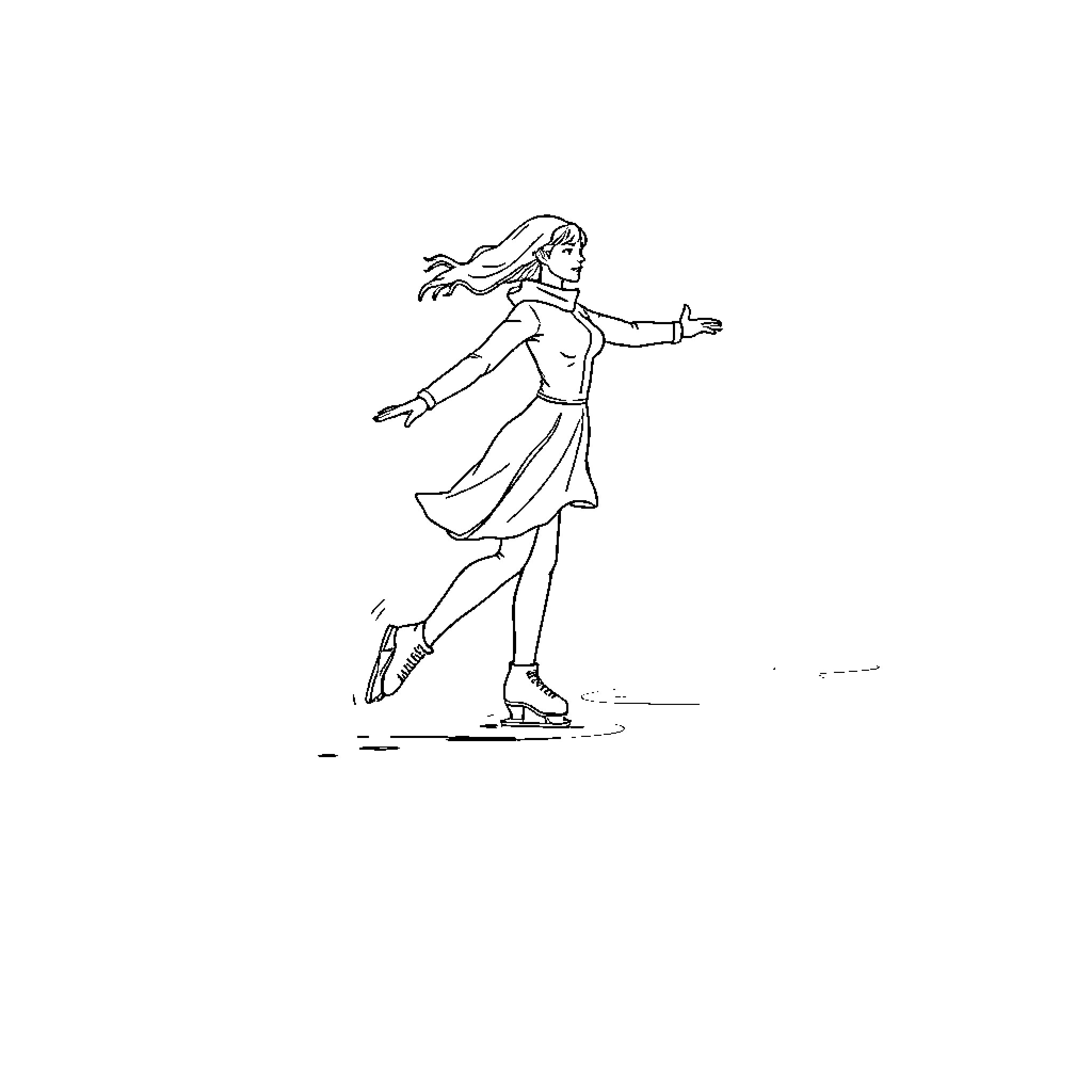 Figure Skater Performing Graceful Routine on Ice Coloring Page (free black-and-white line drawing printable PDF for all, from beginners to advanced learners, including children, teens, adults, and seniors)