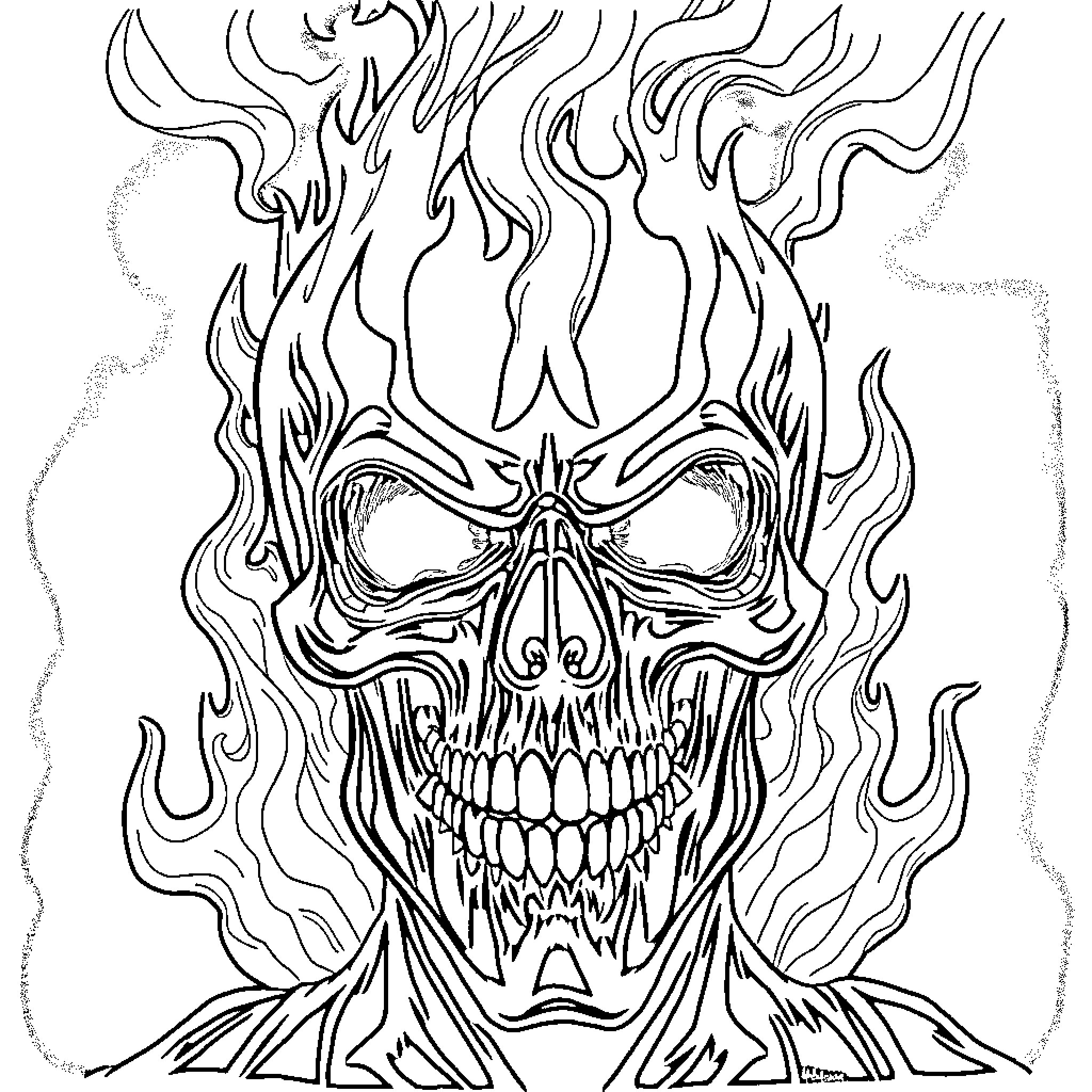 Ghost Rider: Fiery Skull Unleashed Coloring Page (free black-and-white line drawing printable PDF for all, from beginners to advanced learners, including children, teens, adults, and seniors)