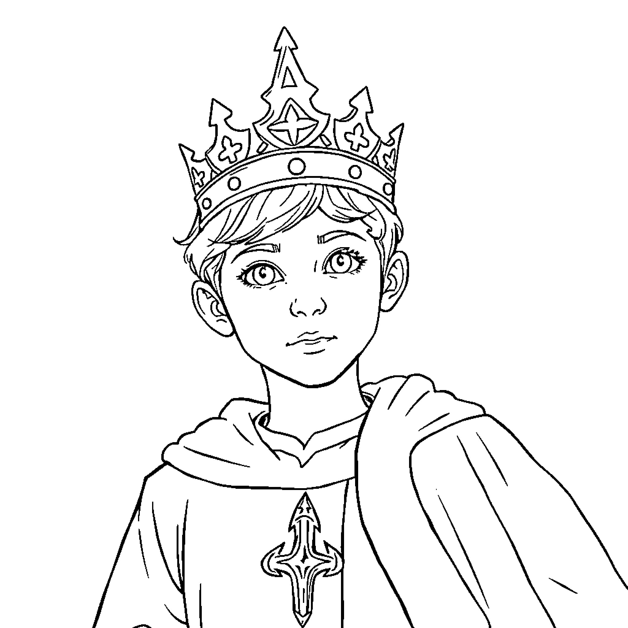 Arthur the young prince in royal attire Coloring Page (free black-and-white line drawing printable PDF for all, from beginners to advanced learners, including children, teens, adults, and seniors)