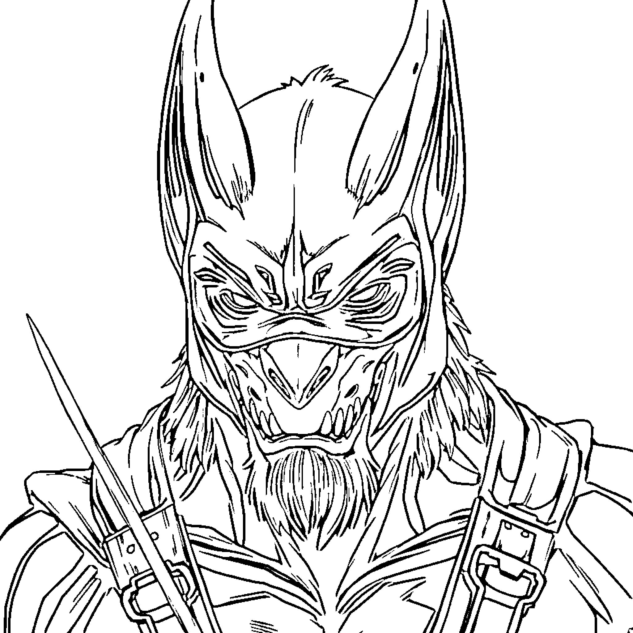 Ornithorynque wearing armor with a fierce expression Coloring Page (free black-and-white line drawing printable PDF for all, from beginners to advanced learners, including children, teens, adults, and seniors)