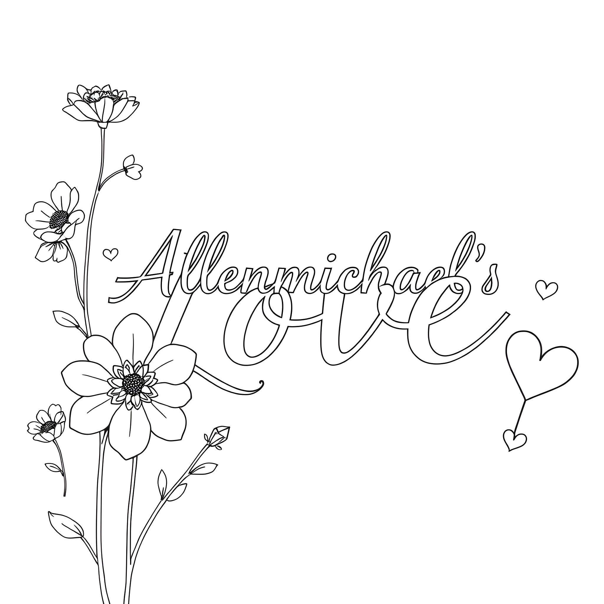 Flower Illustration with Alleluia's Love Coloring Page (free black-and-white line drawing printable PDF for all, from beginners to advanced learners, including children, teens, adults, and seniors)