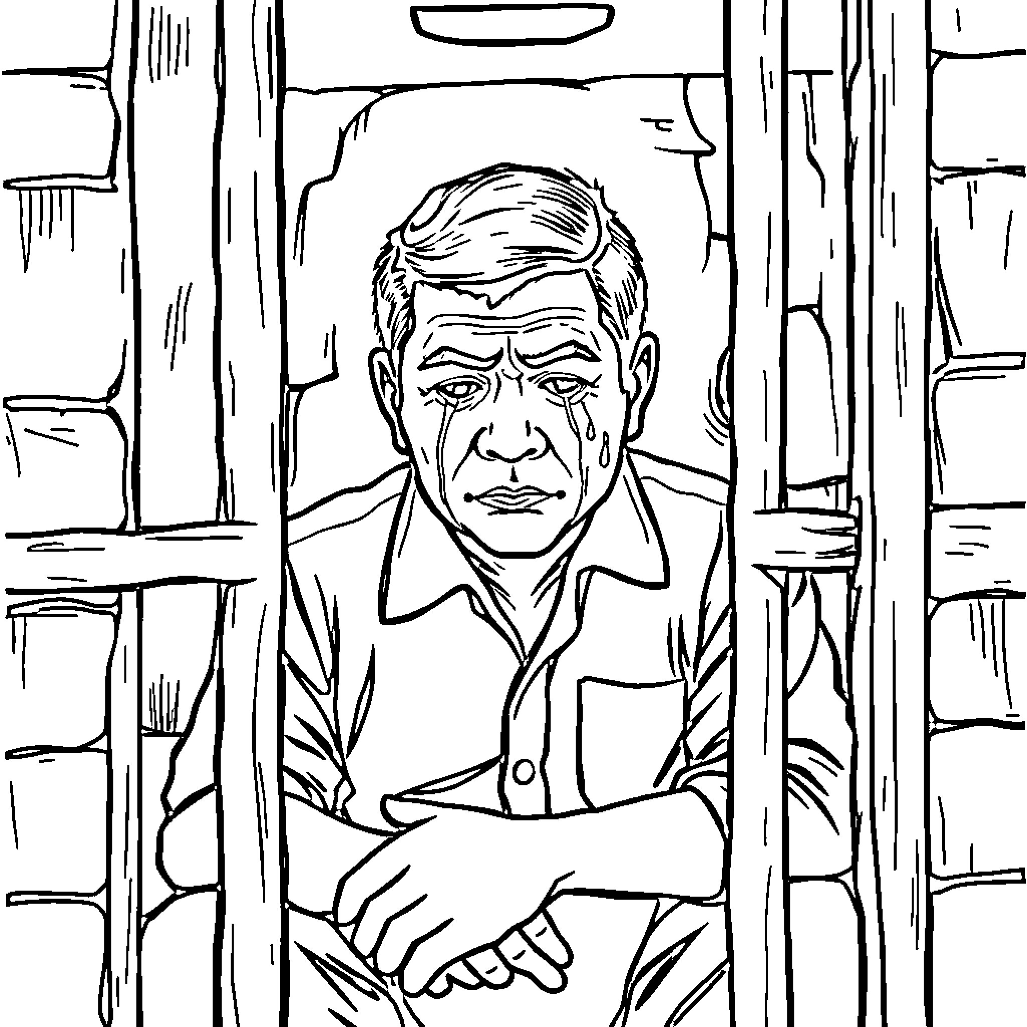 Duterte behind bars Coloring Page (free black-and-white line drawing printable PDF for all, from beginners to advanced learners, including children, teens, adults, and seniors)