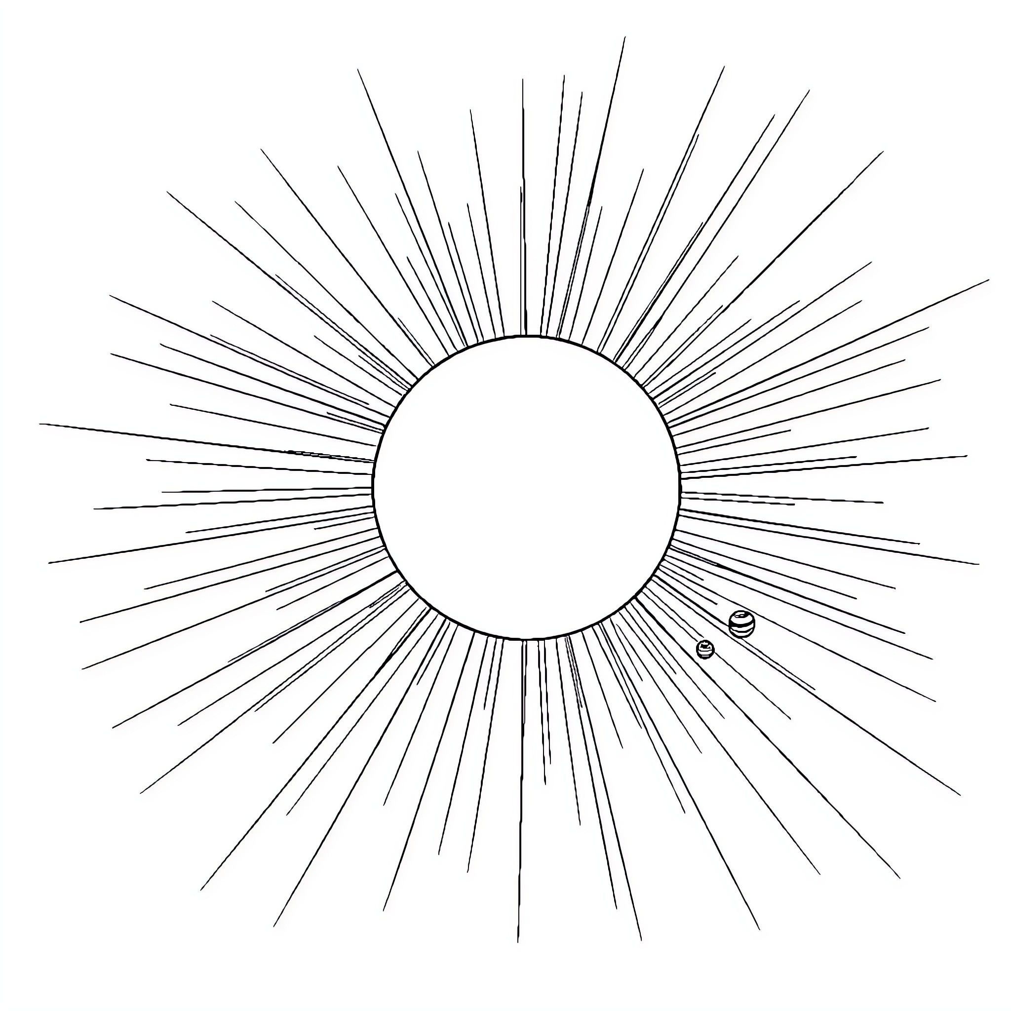 Sun radiating its energy outward Coloring Page (free black-and-white line drawing printable PDF for all, from beginners to advanced learners, including children, teens, adults, and seniors)