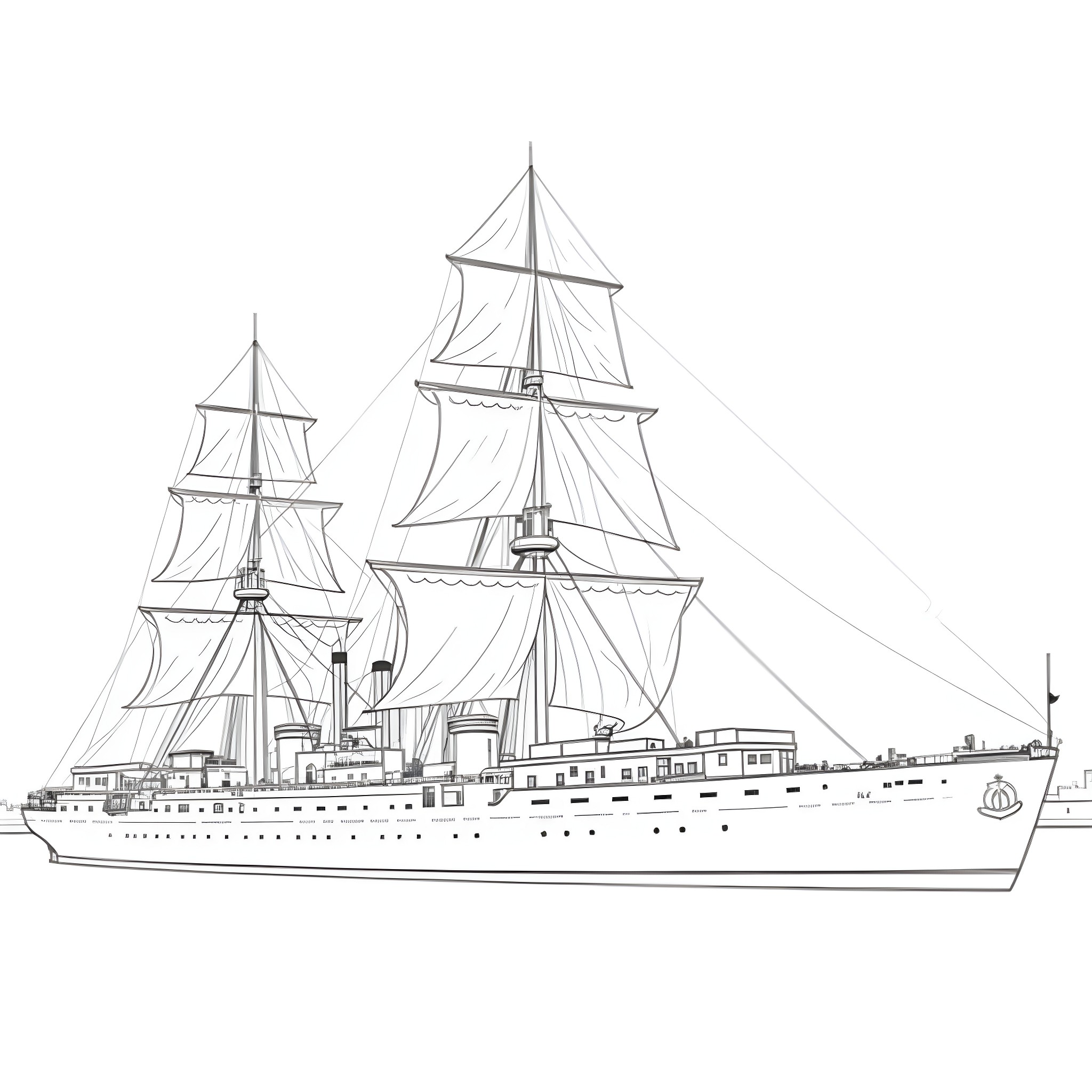 USS Olympia sailing the open waters Coloring Page (free black-and-white line drawing printable PDF for all, from beginners to advanced learners, including children, teens, adults, and seniors)