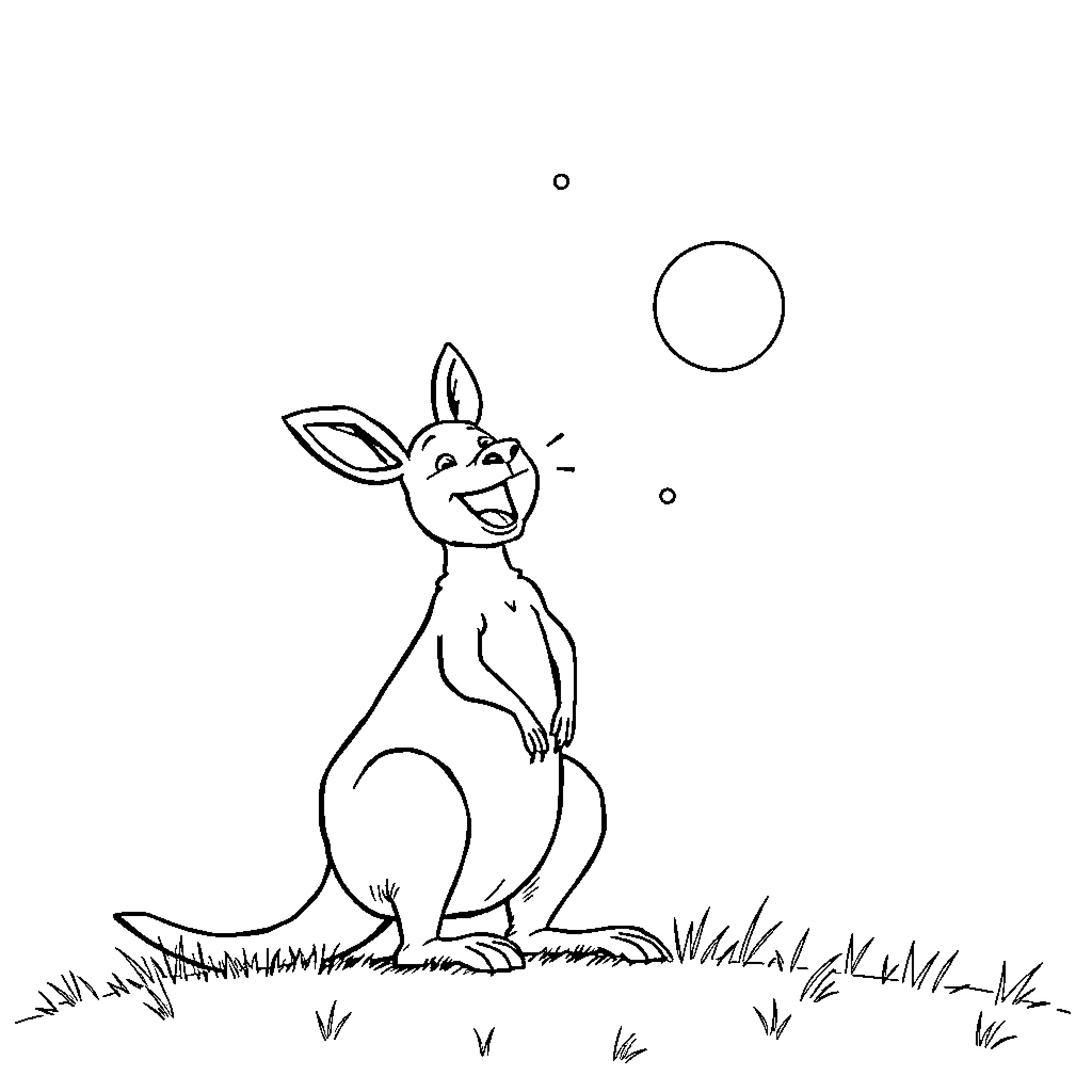Kangaroo sitting happily in grassy field Coloring Page (free black-and-white line drawing printable PDF for all, from beginners to advanced learners, including children, teens, adults, and seniors)