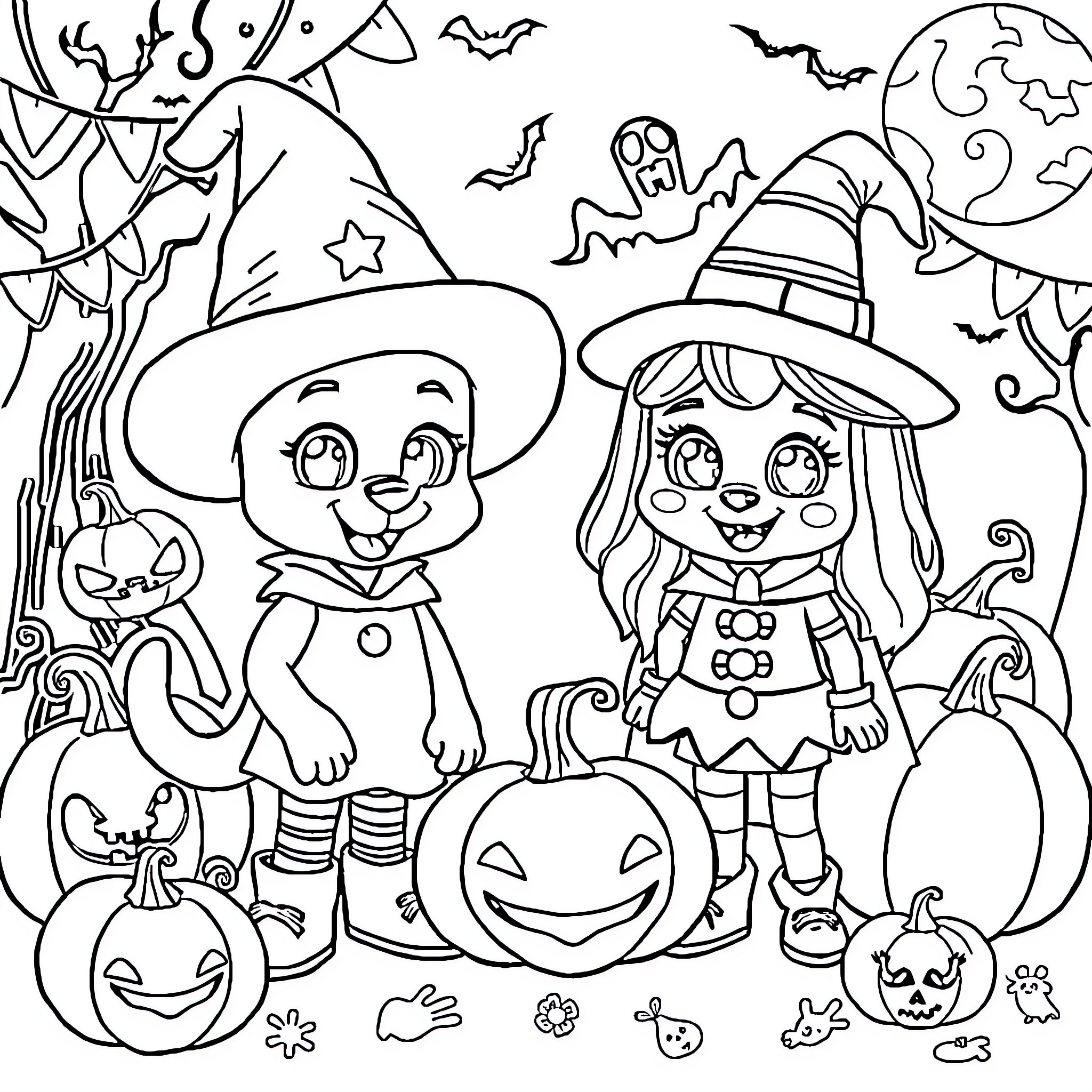 Bluey's Spooky Halloween Adventure Coloring Page (free black-and-white line drawing printable PDF for all, from beginners to advanced learners, including children, teens, adults, and seniors)