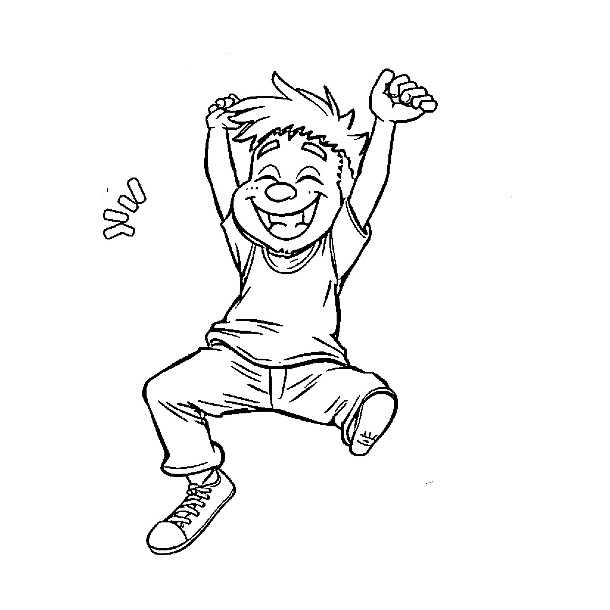 Grian celebrating with joyful gestures Coloring Page (free black-and-white line drawing printable PDF for all, from beginners to advanced learners, including children, teens, adults, and seniors)