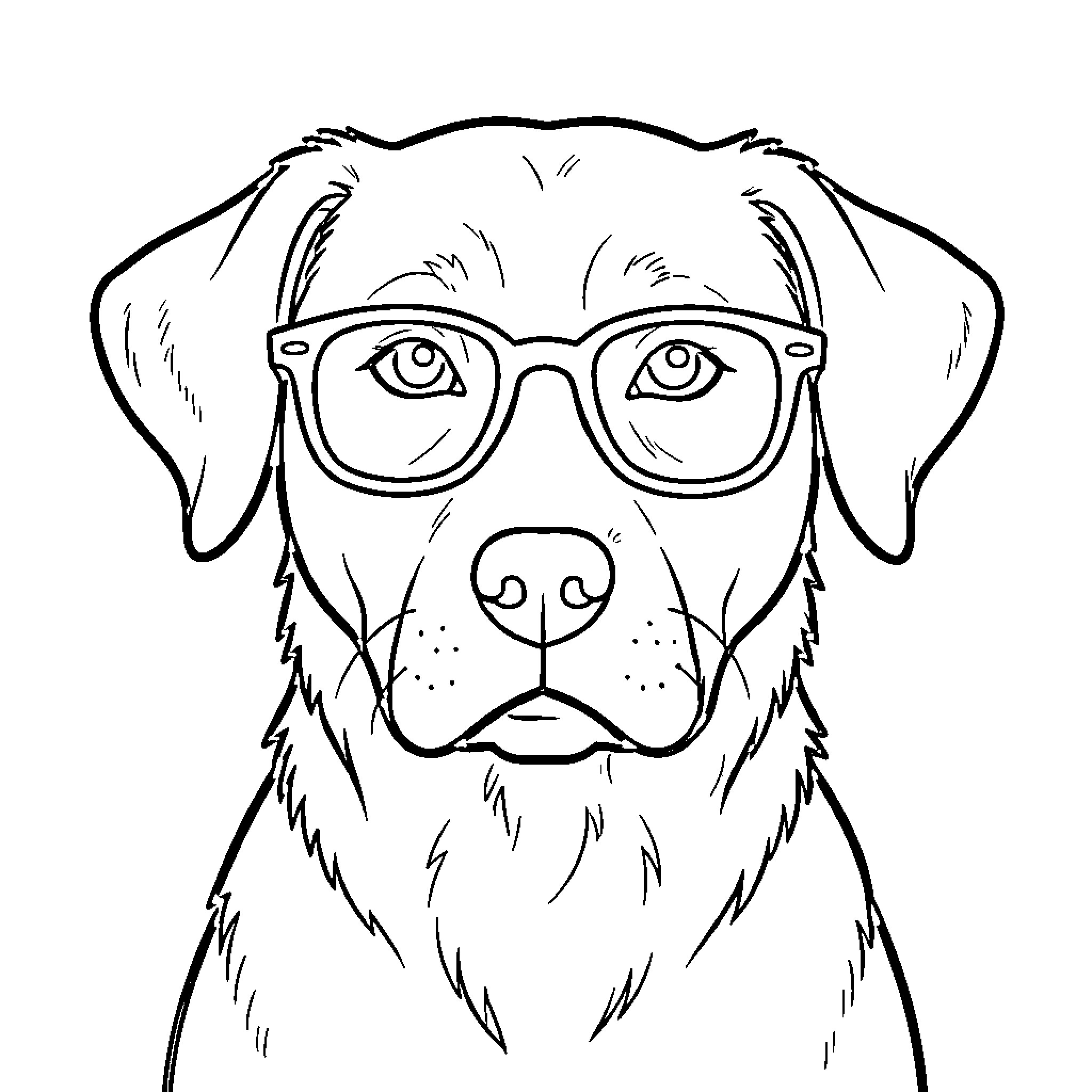 Dog wearing stylish glasses looking at camera Coloring Page (free black-and-white line drawing printable PDF for all, from beginners to advanced learners, including children, teens, adults, and seniors)