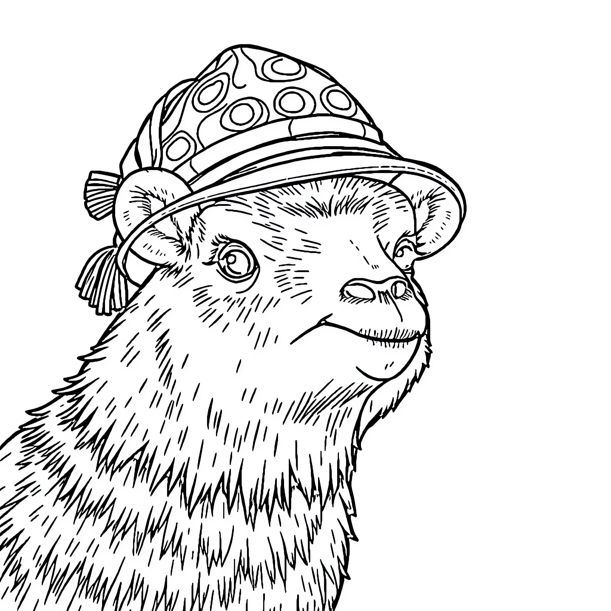 Ours in Fanciful Attire Coloring Page (free black-and-white line drawing printable PDF for all, from beginners to advanced learners, including children, teens, adults, and seniors)