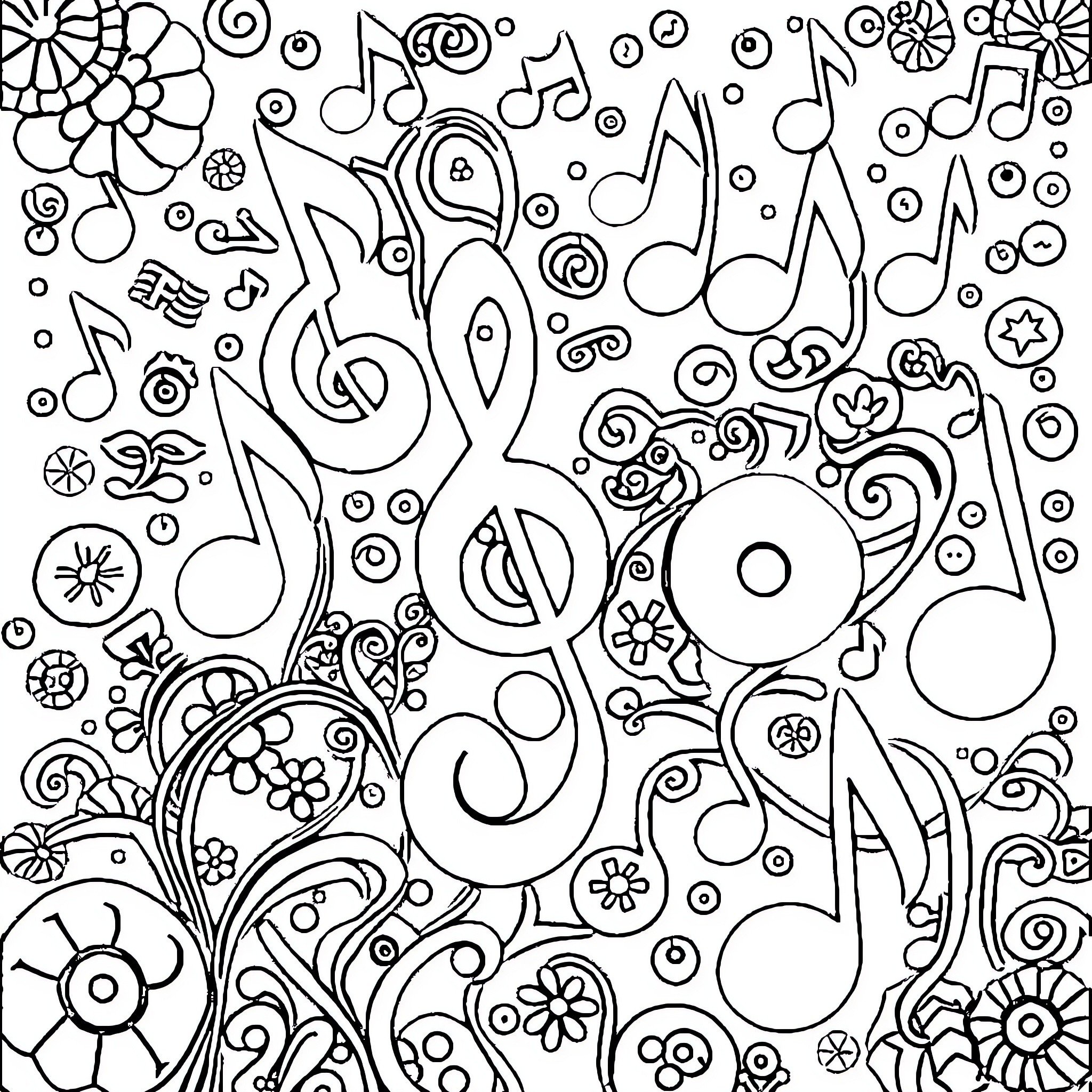 Tralala: Musical Doodle Delight Coloring Page (free black-and-white line drawing printable PDF for all, from beginners to advanced learners, including children, teens, adults, and seniors)