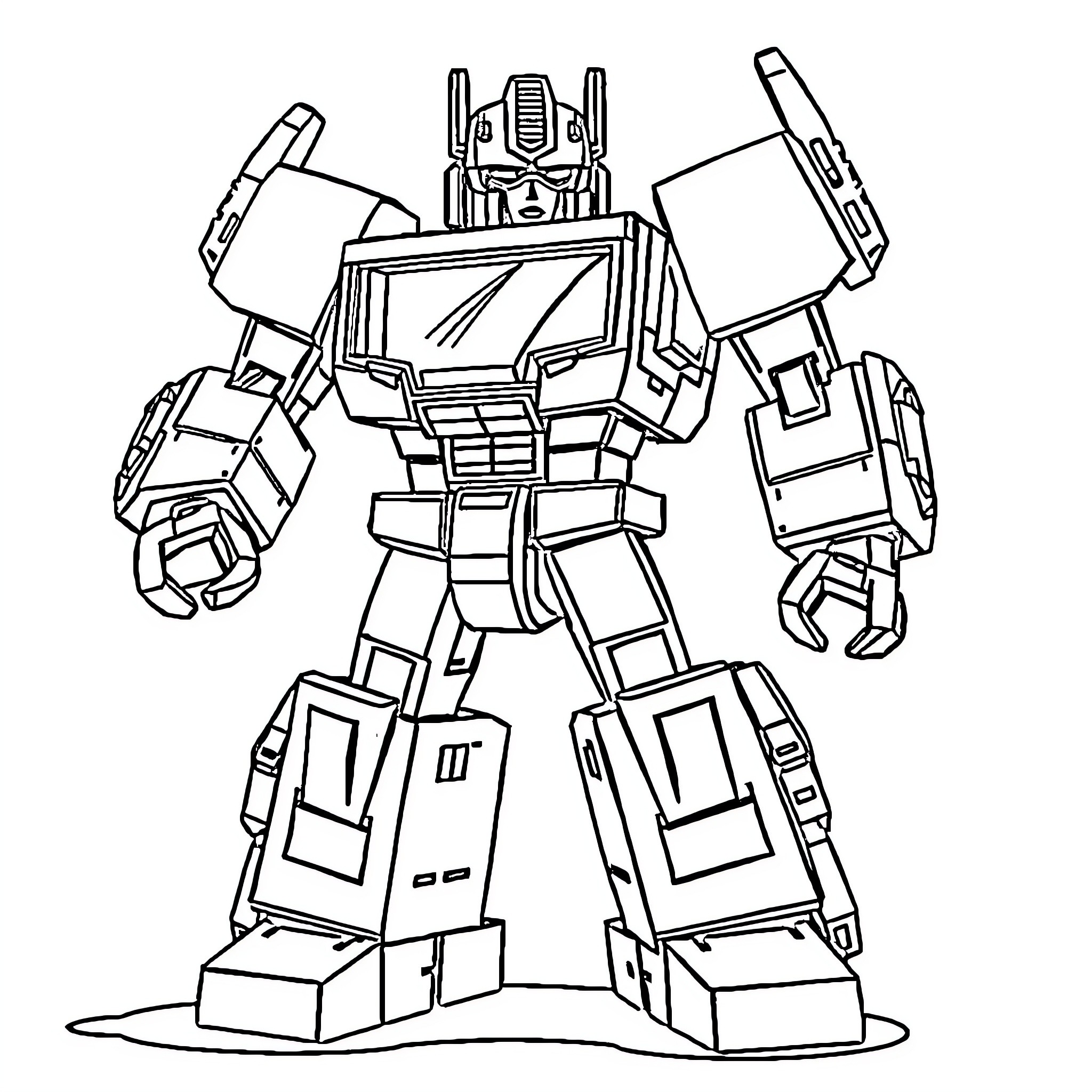Transformer robot in battle-ready pose Coloring Page (free black-and-white line drawing printable PDF for all, from beginners to advanced learners, including children, teens, adults, and seniors)
