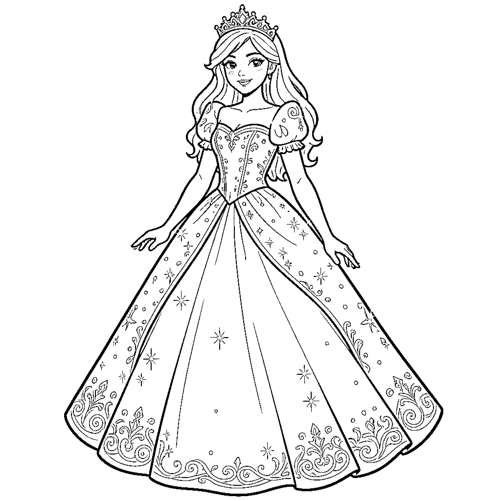Prince's Elegant Royal Ball Gown Coloring Page (free black-and-white line drawing printable PDF for all, from beginners to advanced learners, including children, teens, adults, and seniors)