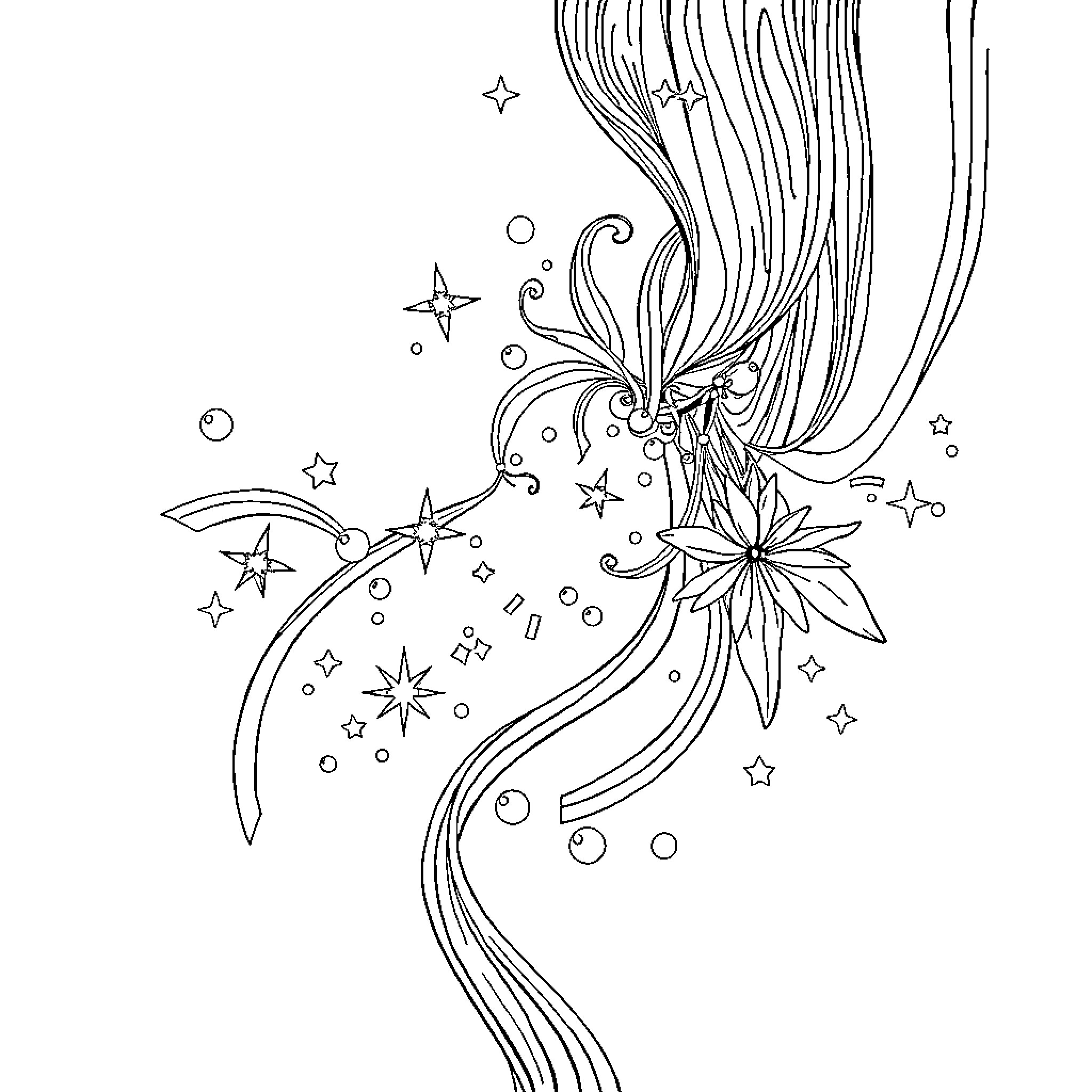 Sphere of Whimsical Celestial Elements Coloring Page (free black-and-white line drawing printable PDF for all, from beginners to advanced learners, including children, teens, adults, and seniors)