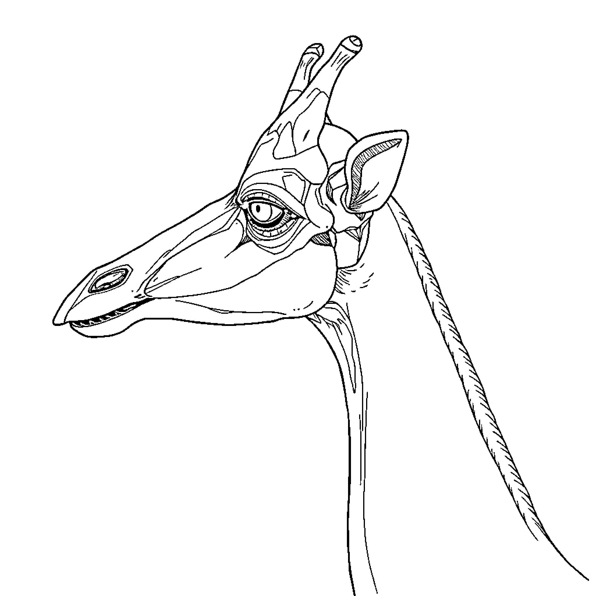 Cranial Region of Unusual Creature Coloring Page (free black-and-white line drawing printable PDF for all, from beginners to advanced learners, including children, teens, adults, and seniors)