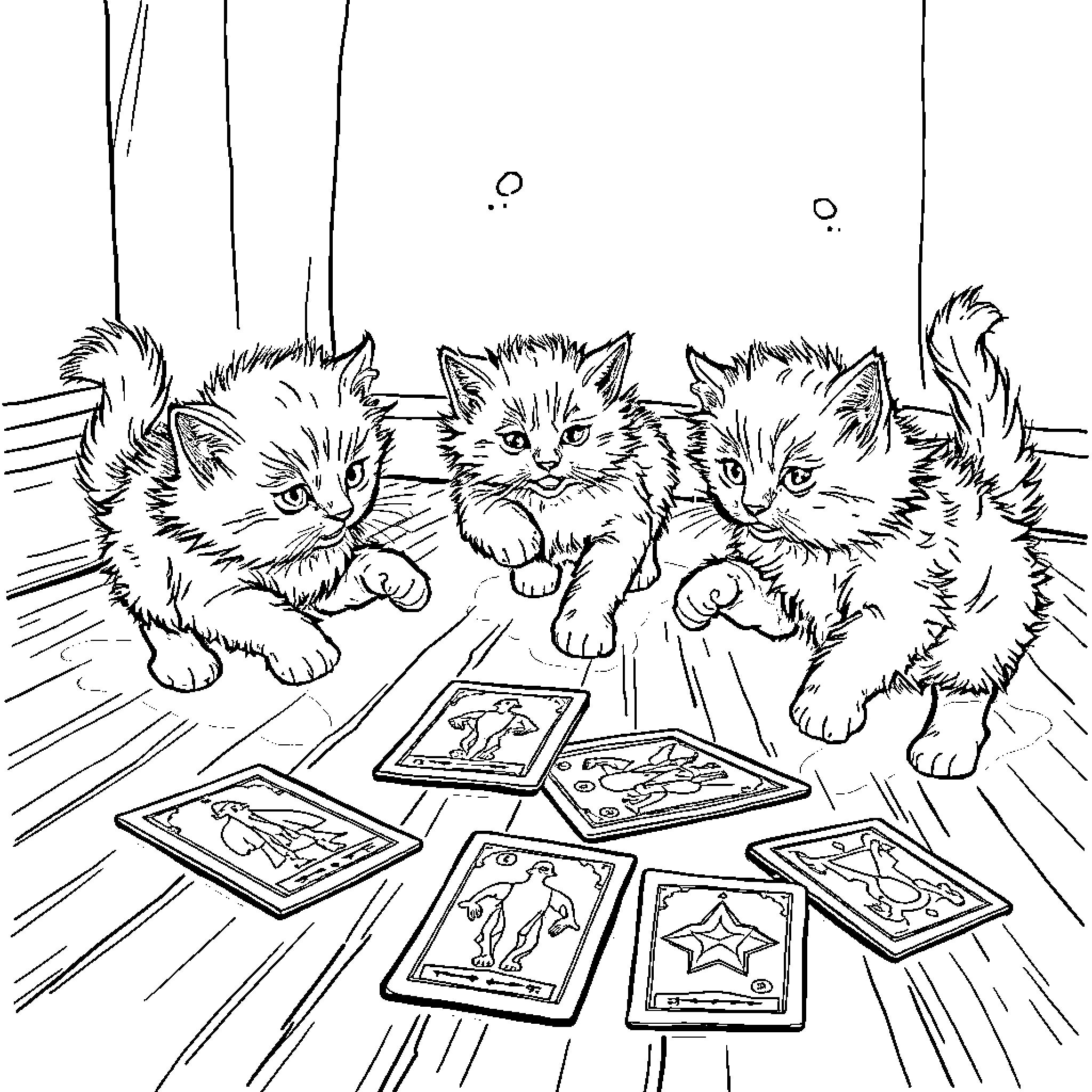 Kittens Playing with Coloring Pages Coloring Page (free black-and-white line drawing printable PDF for all, from beginners to advanced learners, including children, teens, adults, and seniors)