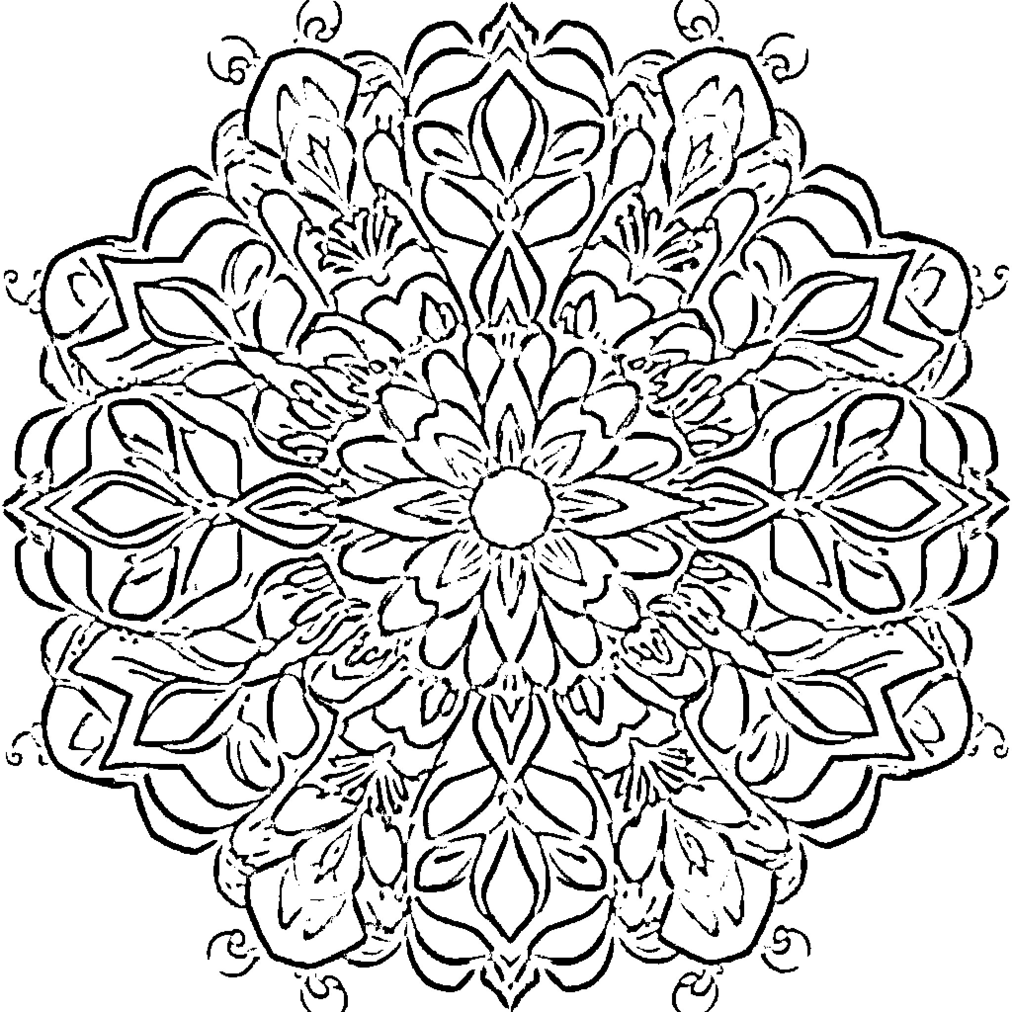 Food for the soul - intricate floral mandala design Coloring Page (free black-and-white line drawing printable PDF for all, from beginners to advanced learners, including children, teens, adults, and seniors)