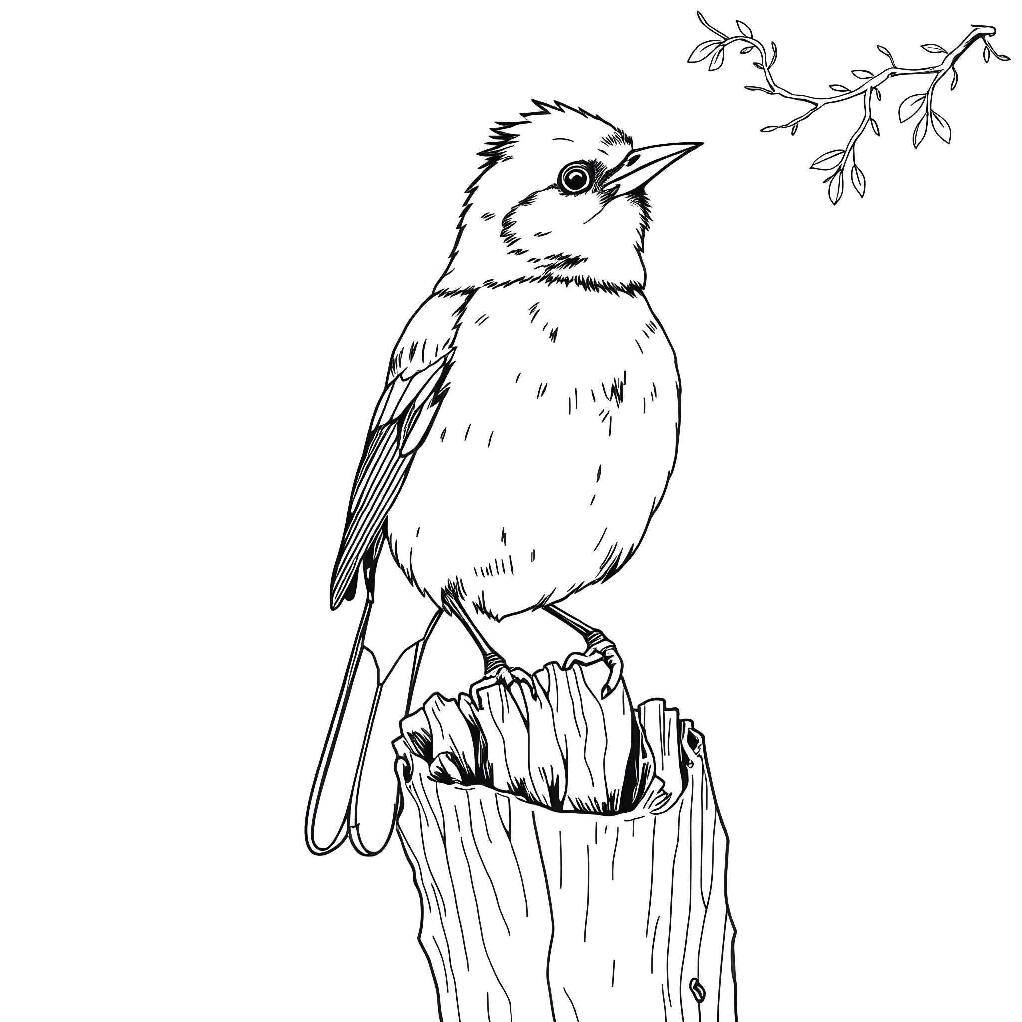 Tanager perched on a twig Coloring Page (free black-and-white line drawing printable PDF for all, from beginners to advanced learners, including children, teens, adults, and seniors)