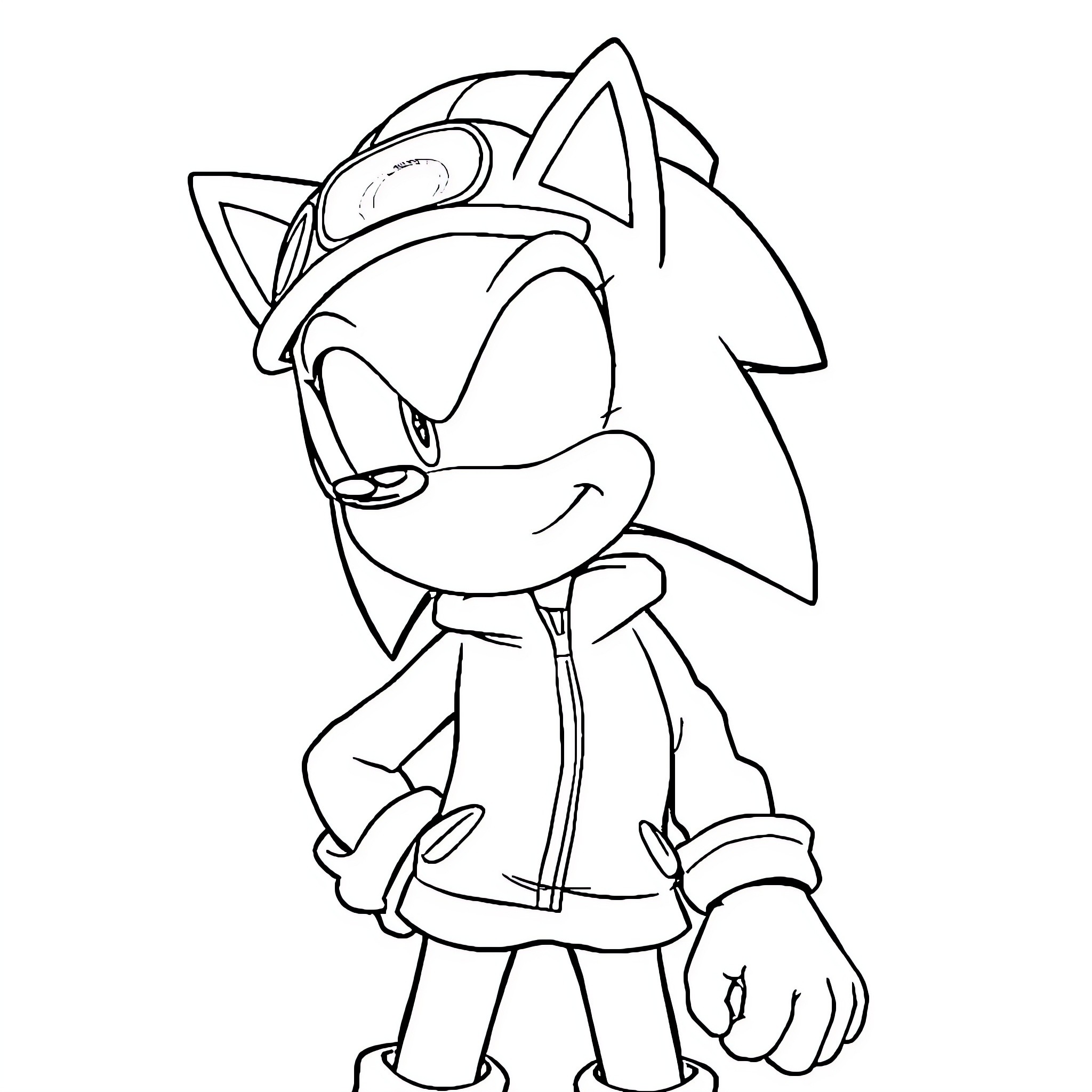 Sonic the Hedgehog in Casual Outfit Coloring Page (free black-and-white line drawing printable PDF for all, from beginners to advanced learners, including children, teens, adults, and seniors)