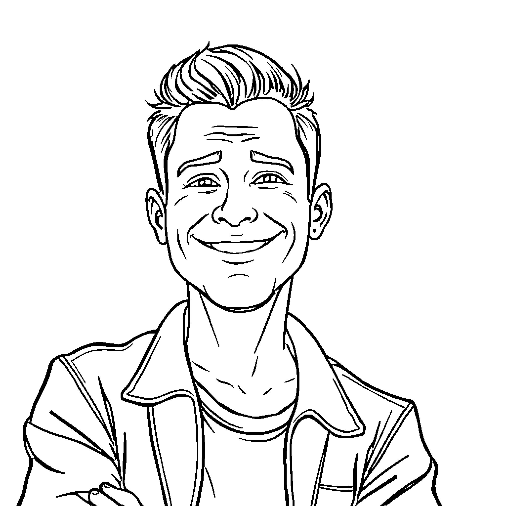 Anthony Diers smiling cheerfully in a casual outfit Coloring Page (free black-and-white line drawing printable PDF for all, from beginners to advanced learners, including children, teens, adults, and seniors)
