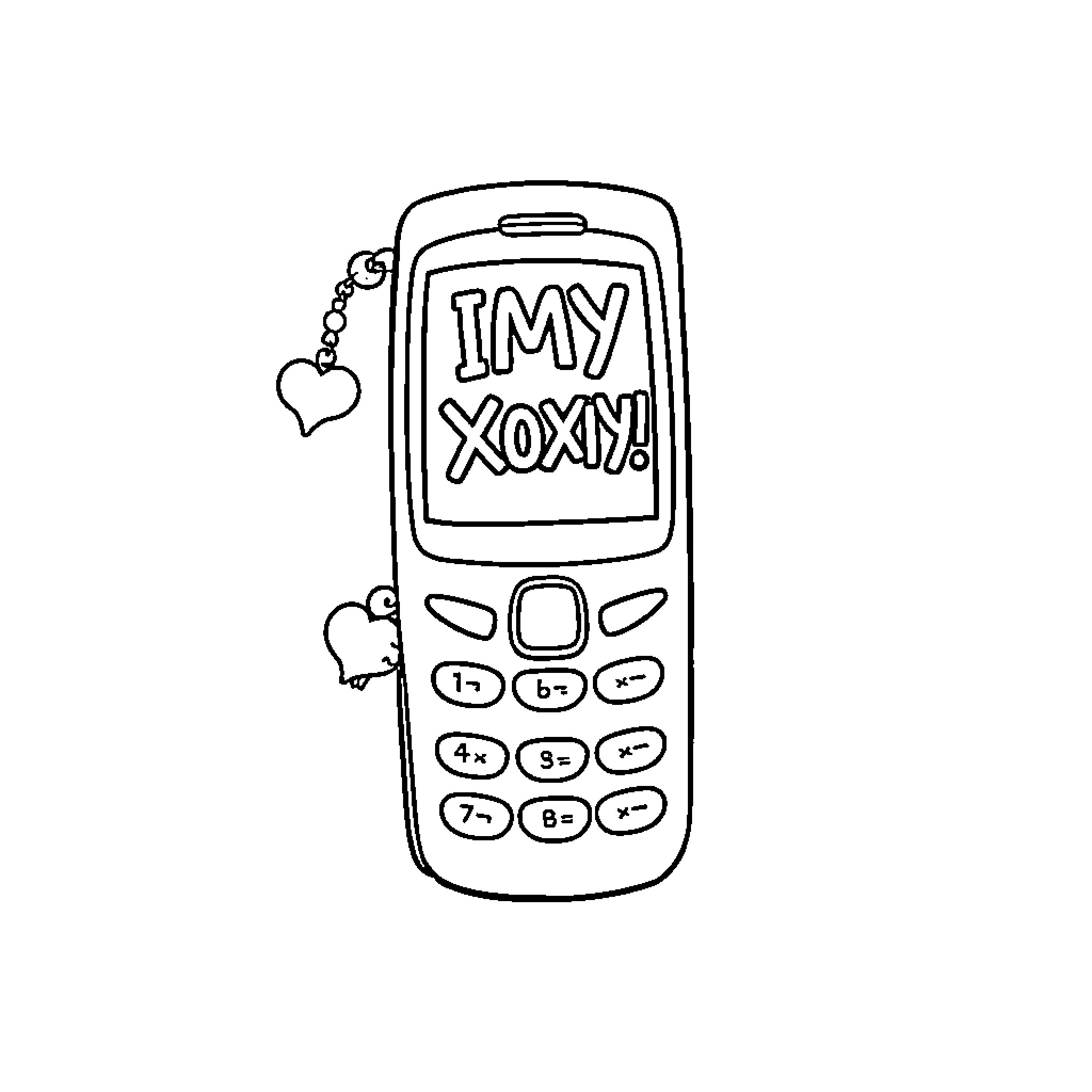 Flip Phone with Romantic Message Coloring Page (free black-and-white line drawing printable PDF for all, from beginners to advanced learners, including children, teens, adults, and seniors)