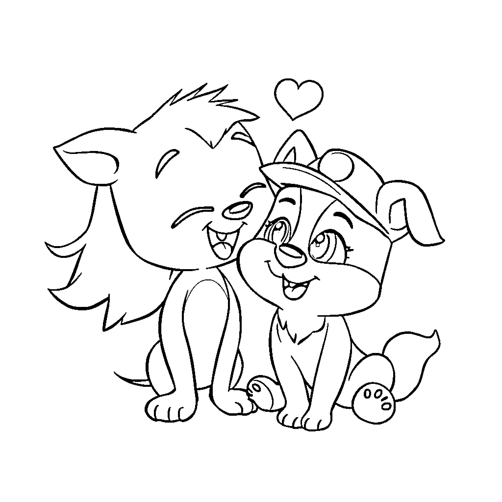 Chilli cartoon animals playing happily together Coloring Page (free black-and-white line drawing printable PDF for all, from beginners to advanced learners, including children, teens, adults, and seniors)