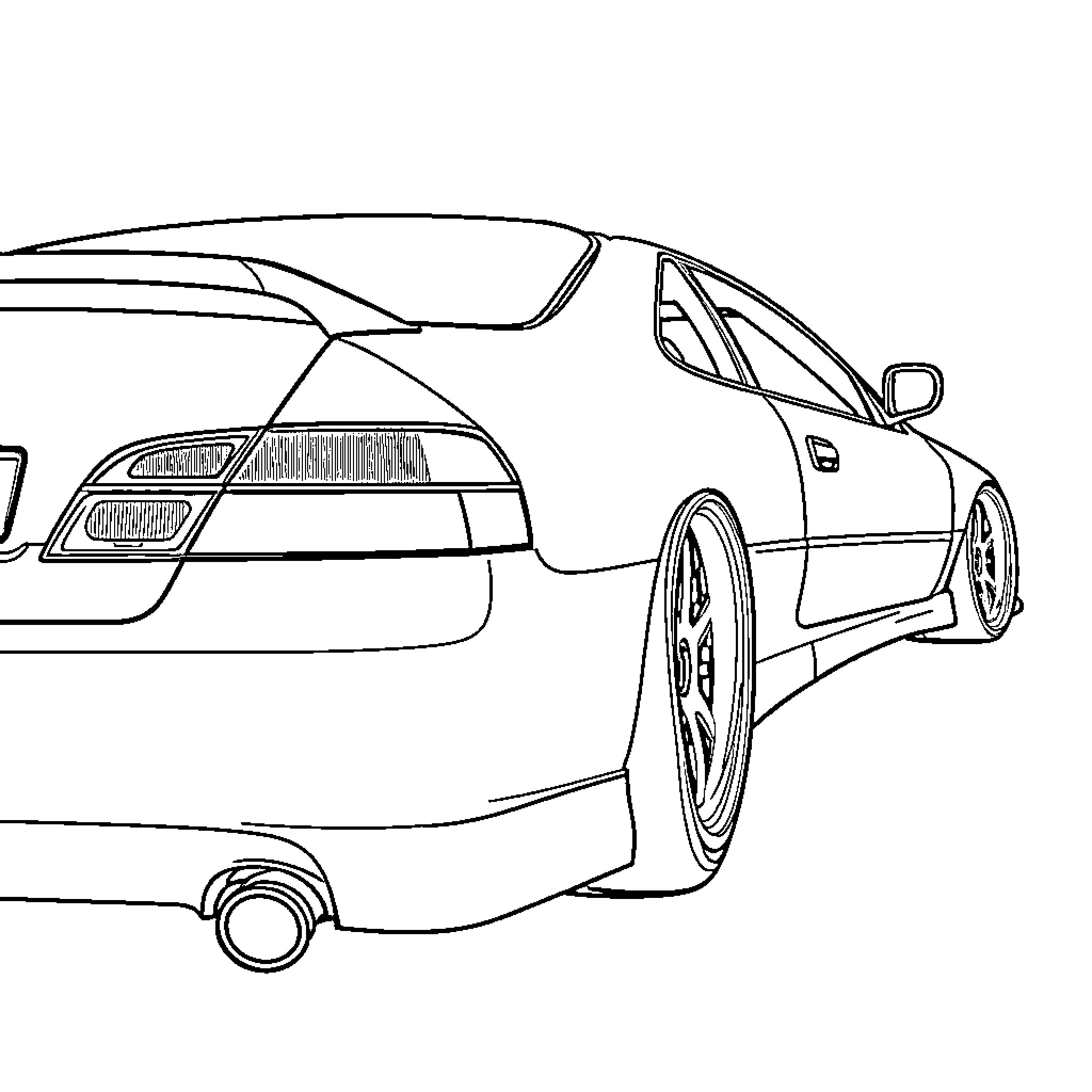 Accord Luxury Sports Sedan Rear Perspective Coloring Page (free black-and-white line drawing printable PDF for all, from beginners to advanced learners, including children, teens, adults, and seniors)