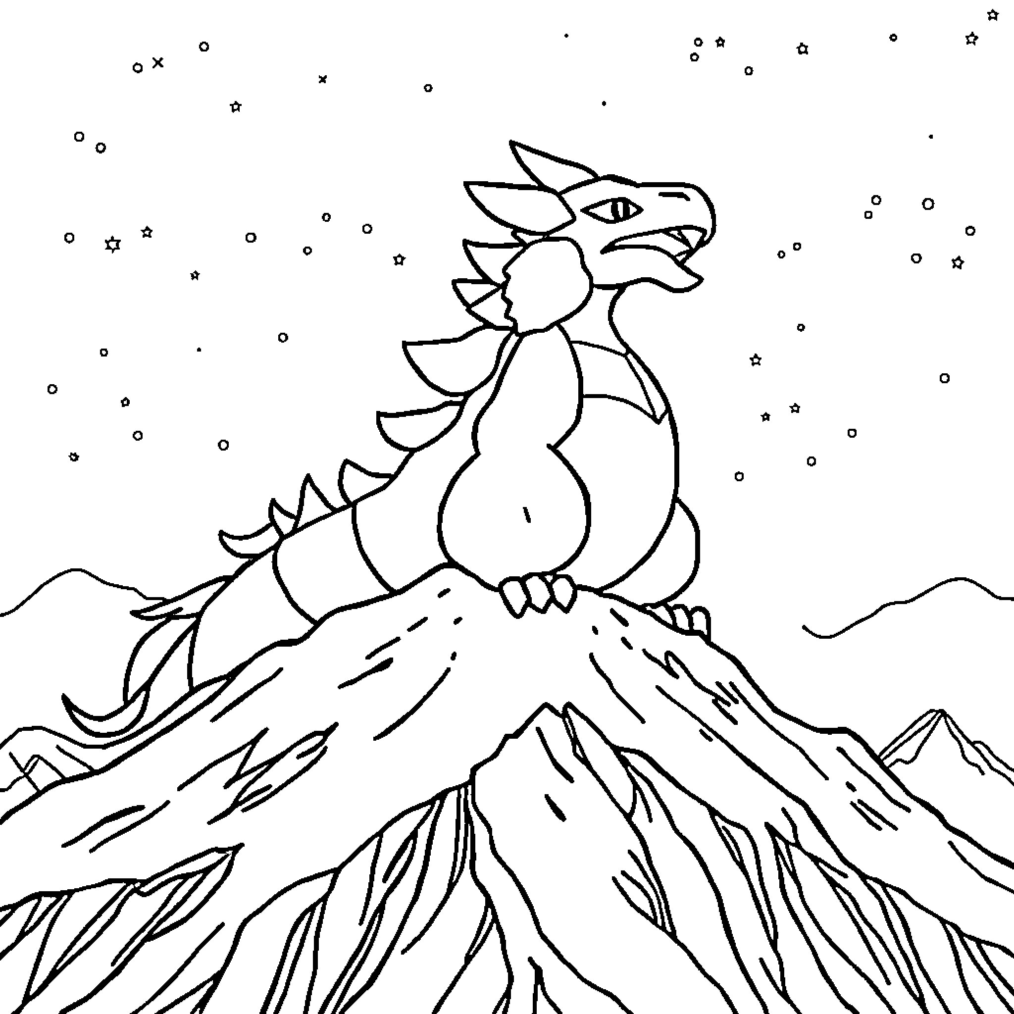 Articuno soaring above snowy mountains Coloring Page (free black-and-white line drawing printable PDF for all, from beginners to advanced learners, including children, teens, adults, and seniors)
