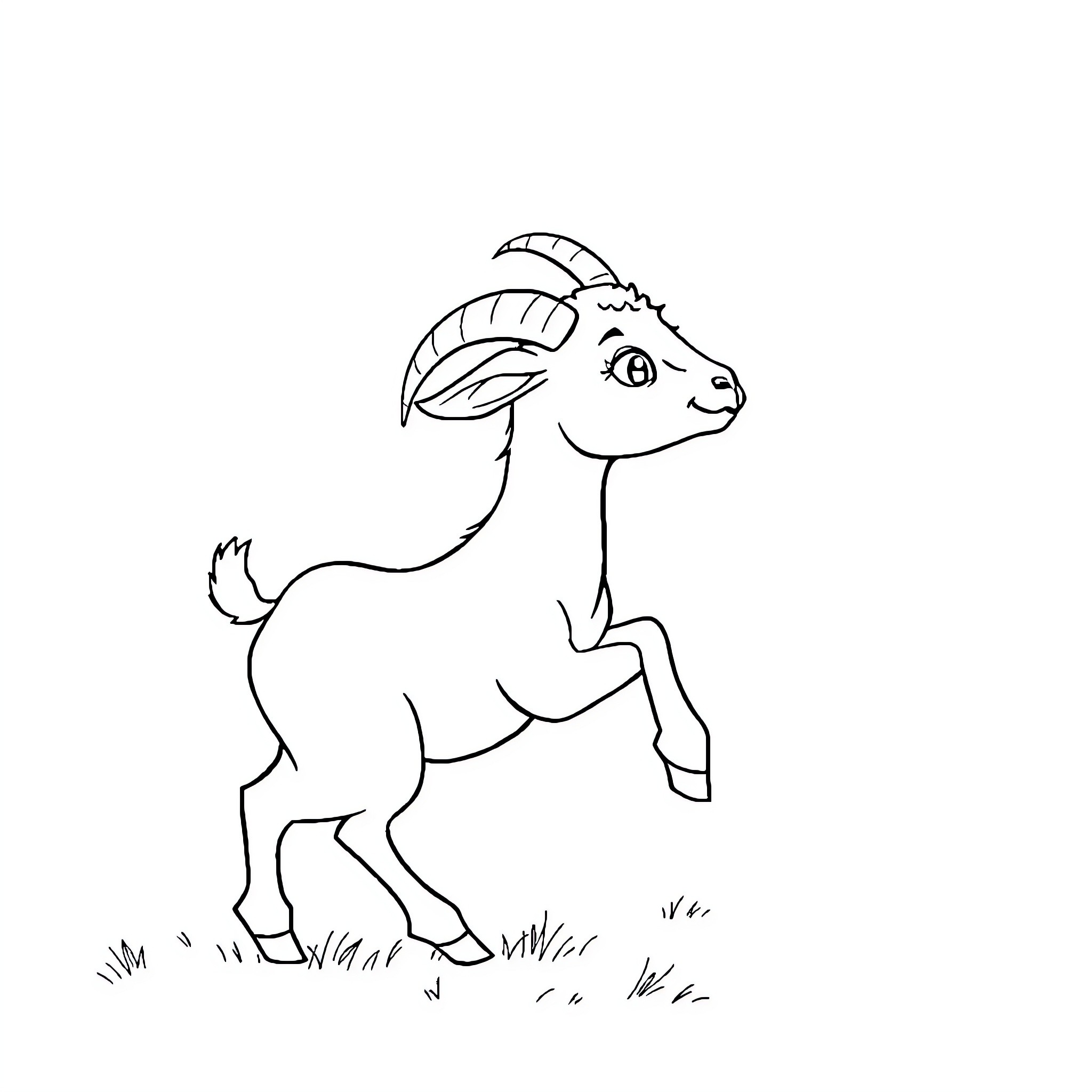 Goat standing in a field Coloring Page (free black-and-white line drawing printable PDF for all, from beginners to advanced learners, including children, teens, adults, and seniors)