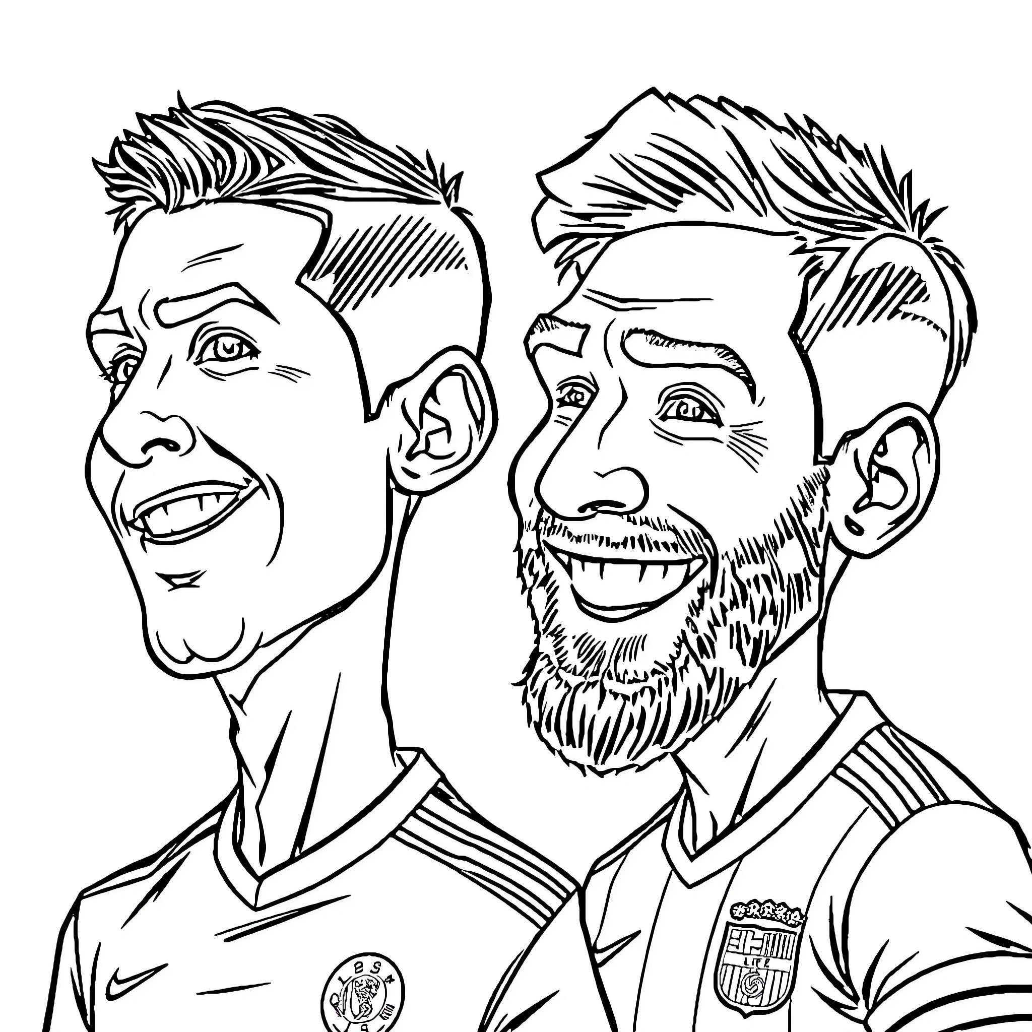 Ronaldo's Spirited Expressions on the Pitch Coloring Page (free black-and-white line drawing printable PDF for all, from beginners to advanced learners, including children, teens, adults, and seniors)