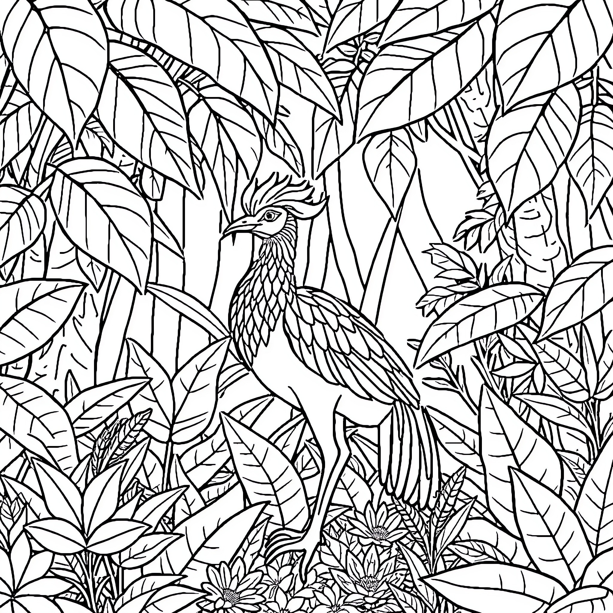 Leafeon exploring the lush jungle Coloring Page (free black-and-white line drawing printable PDF for all, from beginners to advanced learners, including children, teens, adults, and seniors)