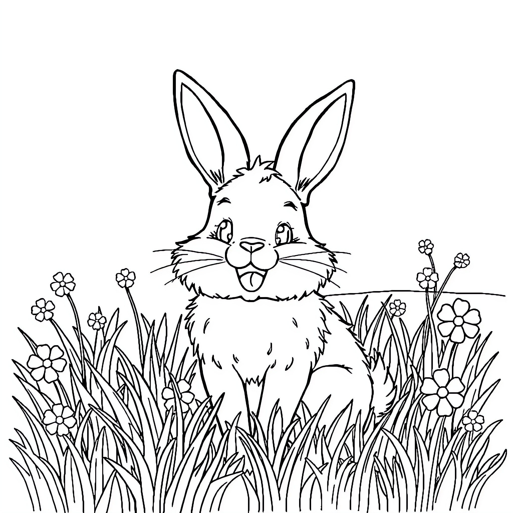 Bunny peeking through the garden Coloring Page (free black-and-white line drawing printable PDF for all, from beginners to advanced learners, including children, teens, adults, and seniors)