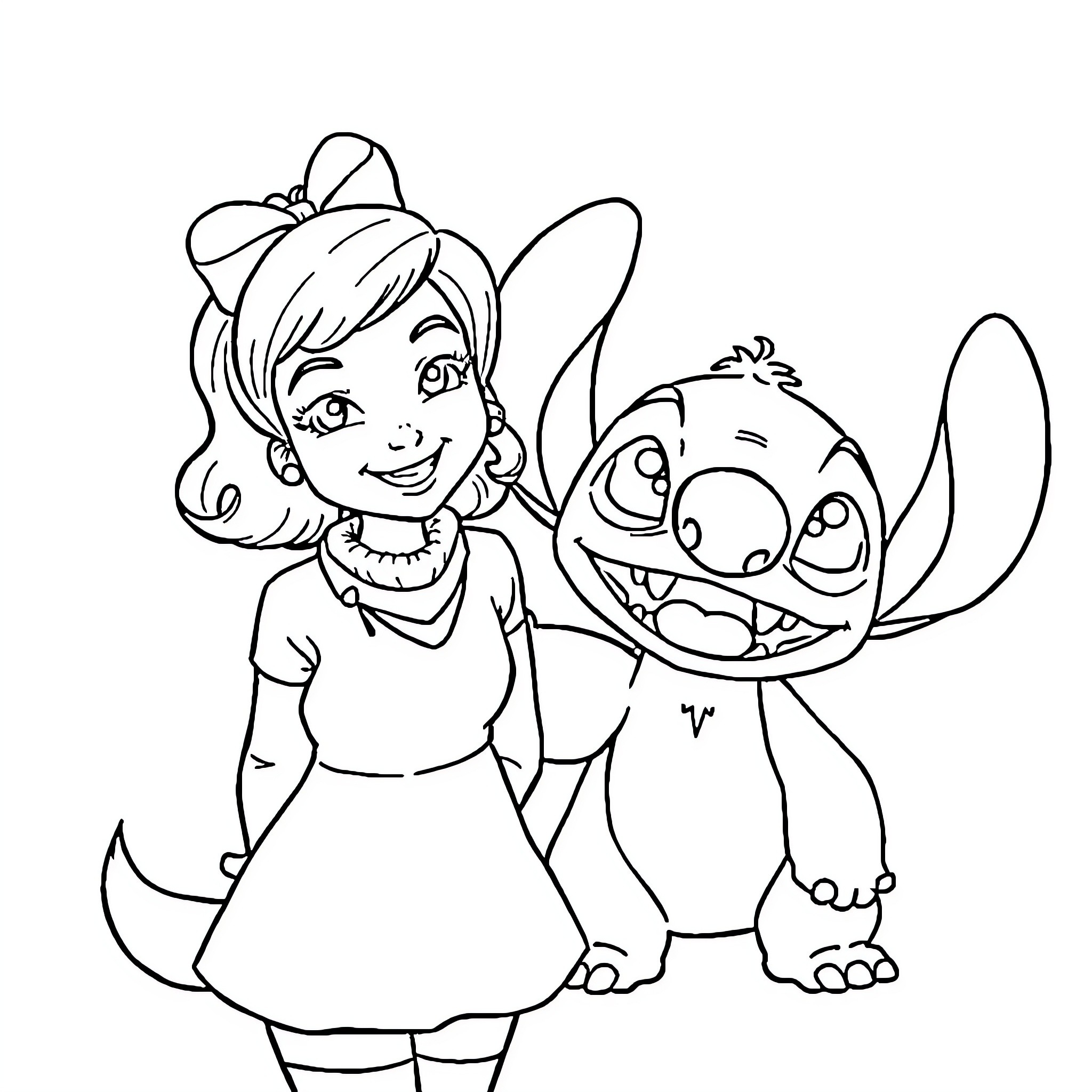 Diane Foxington's Playful Adventures with Stitch Coloring Page (free black-and-white line drawing printable PDF for all, from beginners to advanced learners, including children, teens, adults, and seniors)