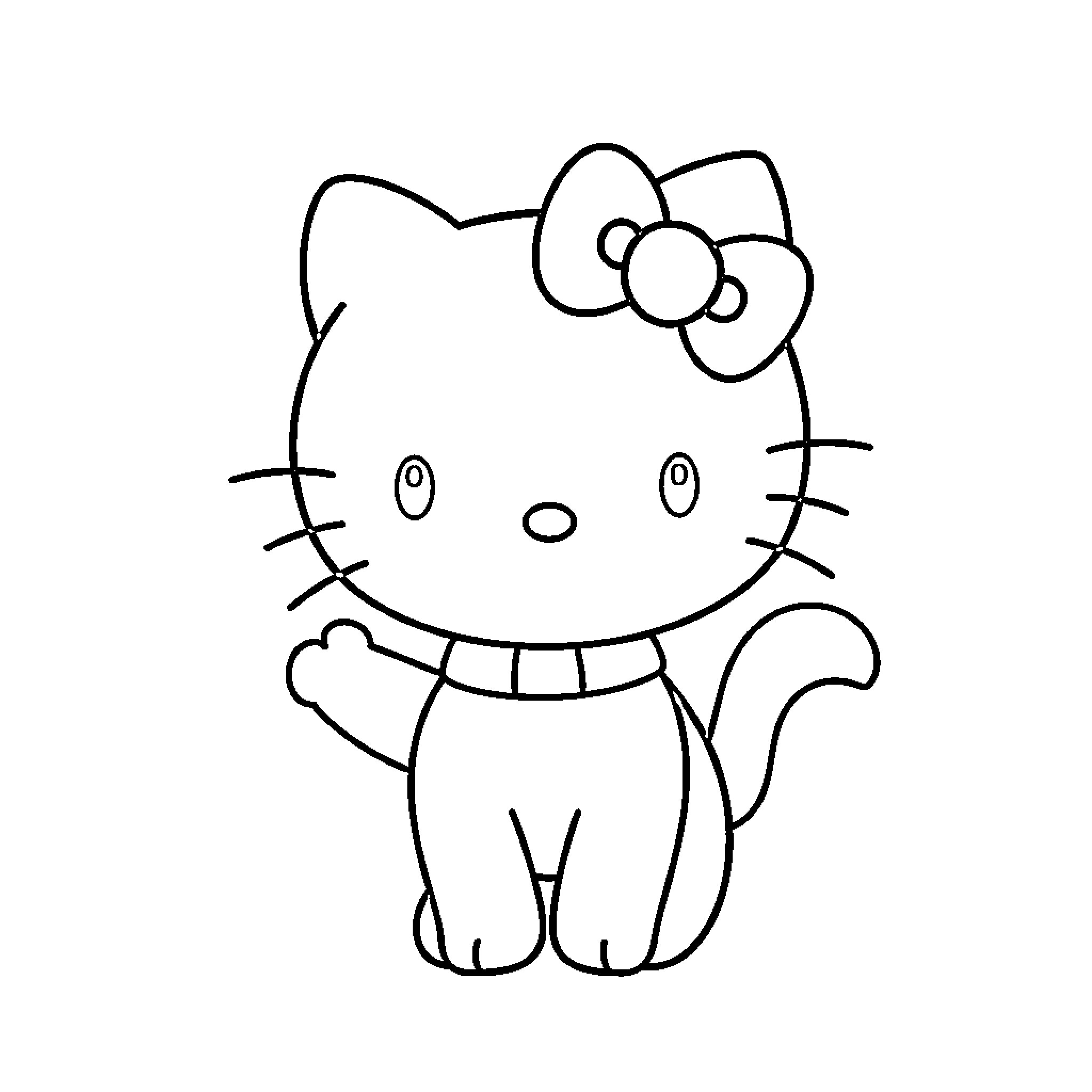 Hello Kitty smiling and waving Coloring Page (free black-and-white line drawing printable PDF for all, from beginners to advanced learners, including children, teens, adults, and seniors)