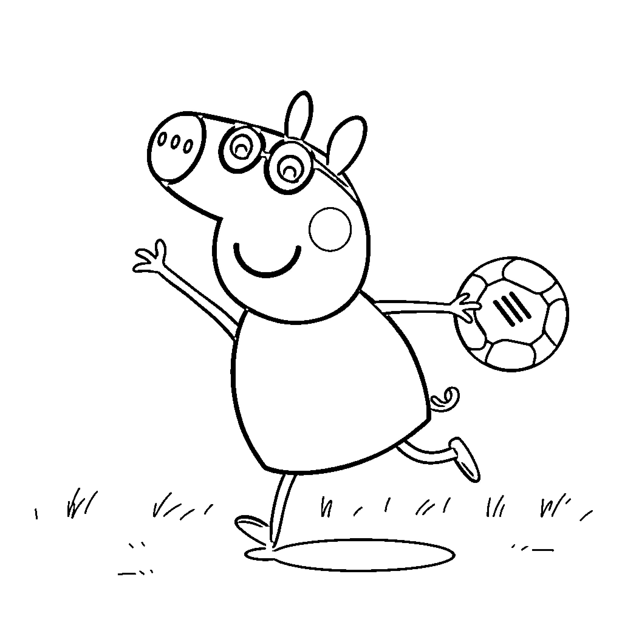 Pepa enjoying a fun game of soccer Coloring Page (free black-and-white line drawing printable PDF for all, from beginners to advanced learners, including children, teens, adults, and seniors)