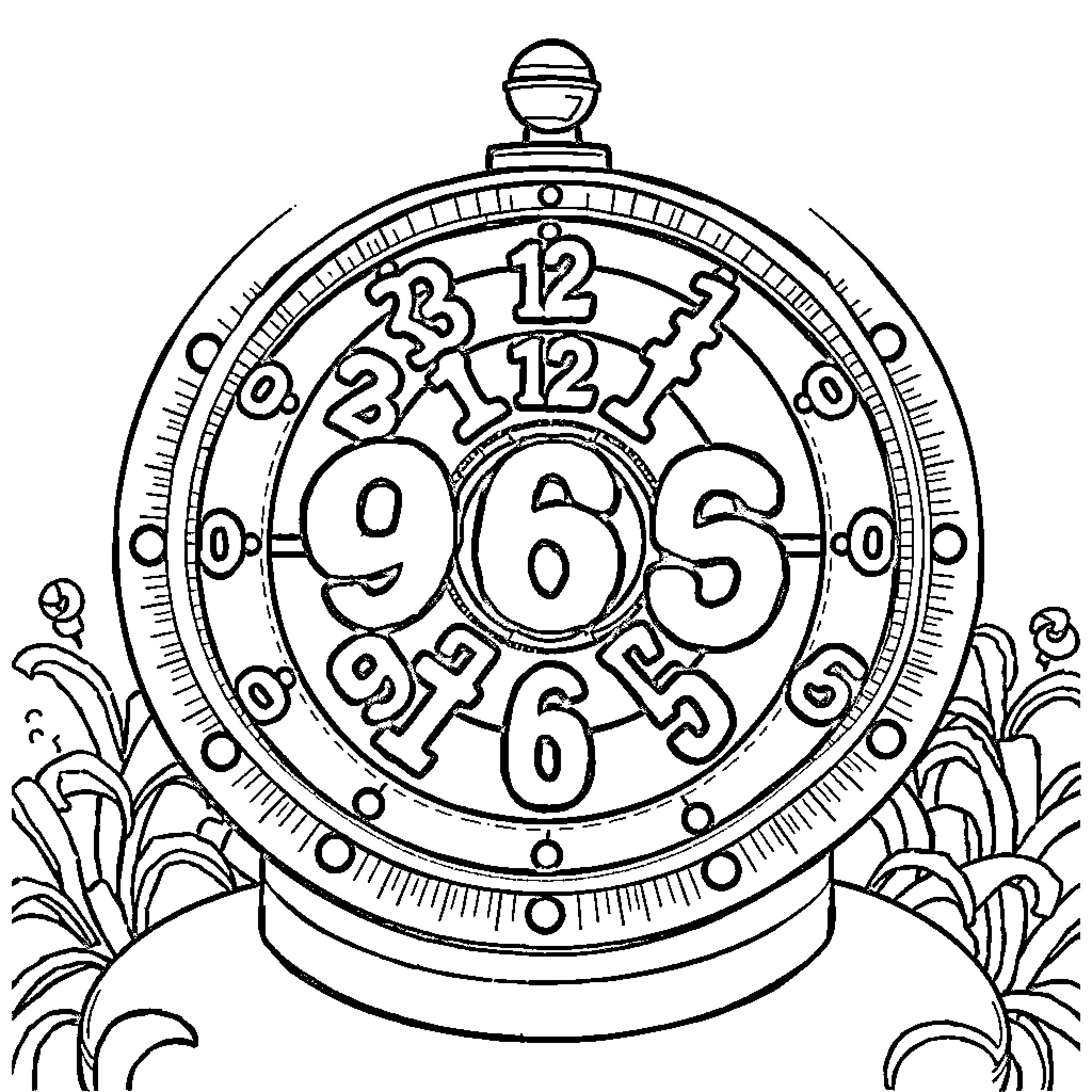 Phenakistoscope of spinning mechanical clock Coloring Page (free black-and-white line drawing printable PDF for all, from beginners to advanced learners, including children, teens, adults, and seniors)