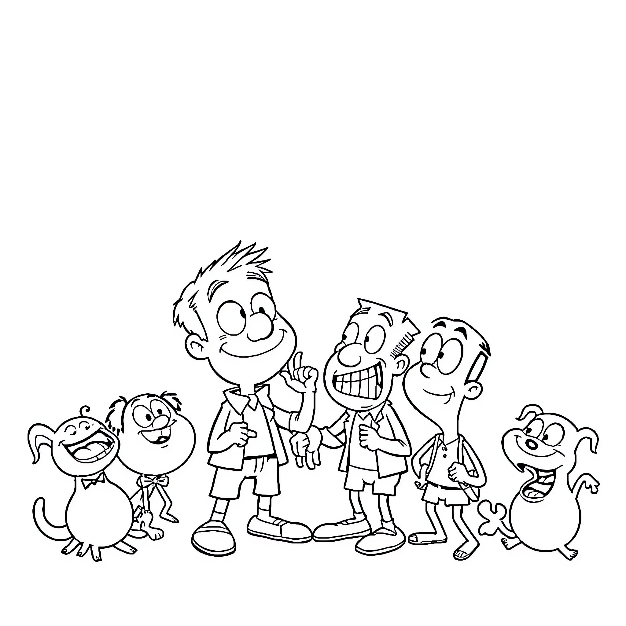 Parody of a group of animated characters Coloring Page (free black-and-white line drawing printable PDF for all, from beginners to advanced learners, including children, teens, adults, and seniors)