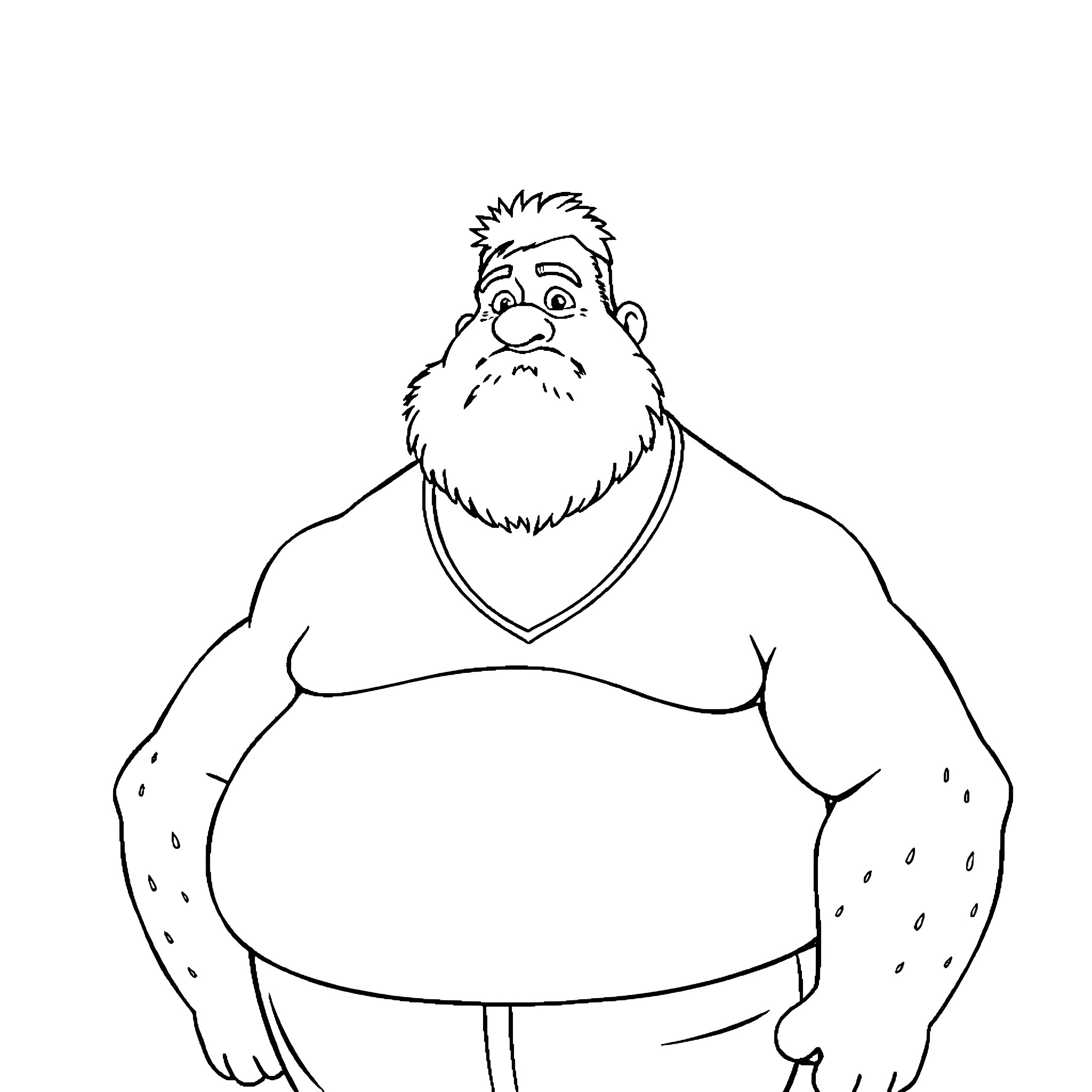 Man in muscle suit with a big beard Coloring Page (free black-and-white line drawing printable PDF for all, from beginners to advanced learners, including children, teens, adults, and seniors)