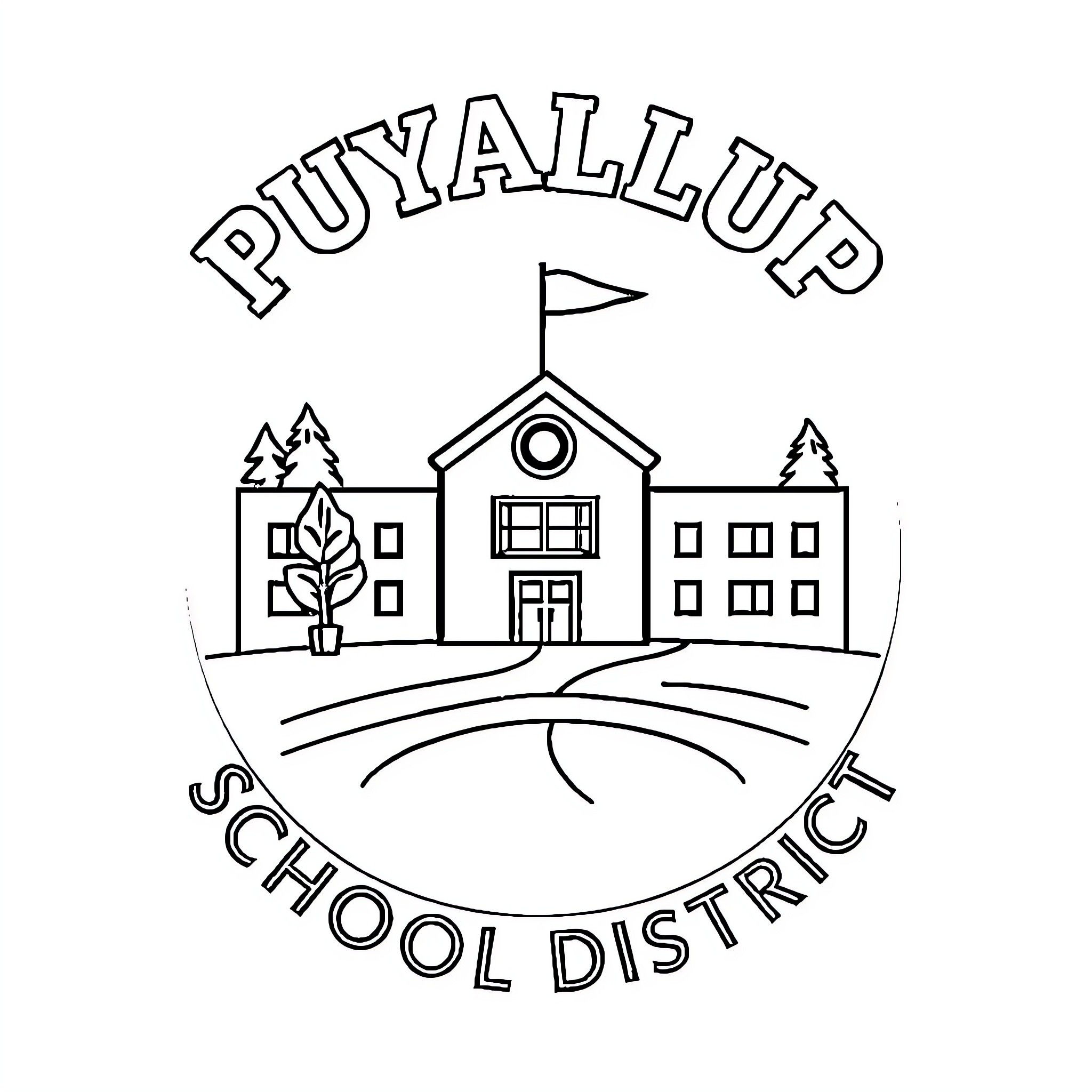 Puyallup School District educational institution exterior Coloring Page (free black-and-white line drawing printable PDF for all, from beginners to advanced learners, including children, teens, adults, and seniors)