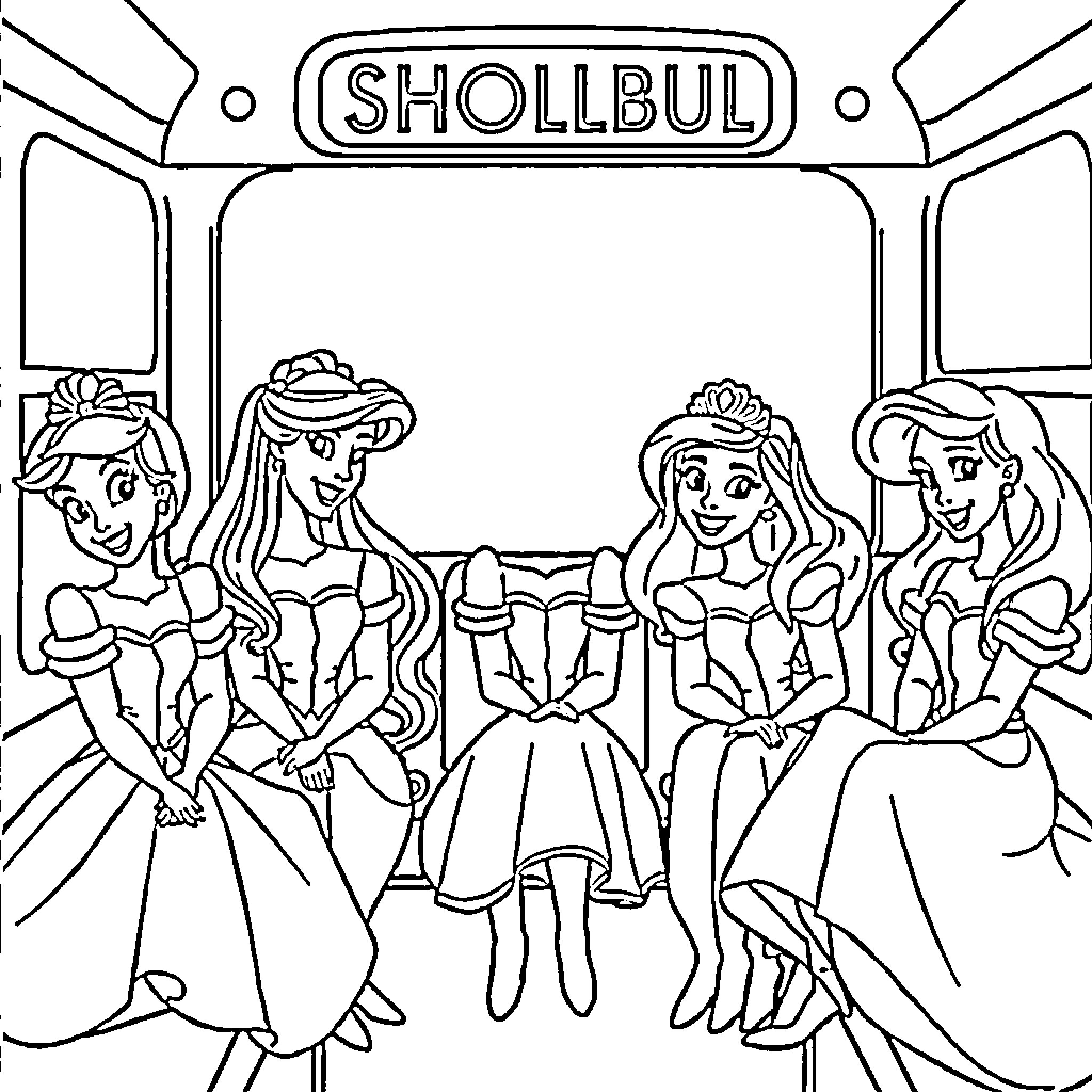 Disney Princess Enjoying a Day Out at the Theater Coloring Page (free black-and-white line drawing printable PDF for all, from beginners to advanced learners, including children, teens, adults, and seniors)