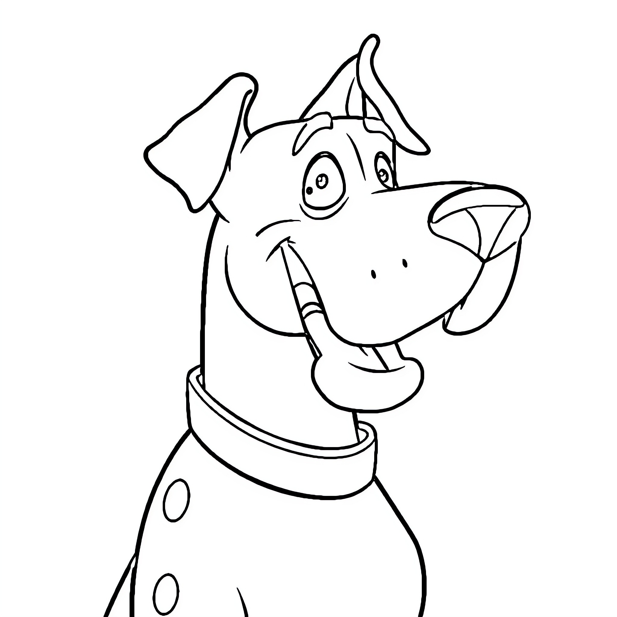 Scooby Doo looking cheerful and goofy Coloring Page (free black-and-white line drawing printable PDF for all, from beginners to advanced learners, including children, teens, adults, and seniors)