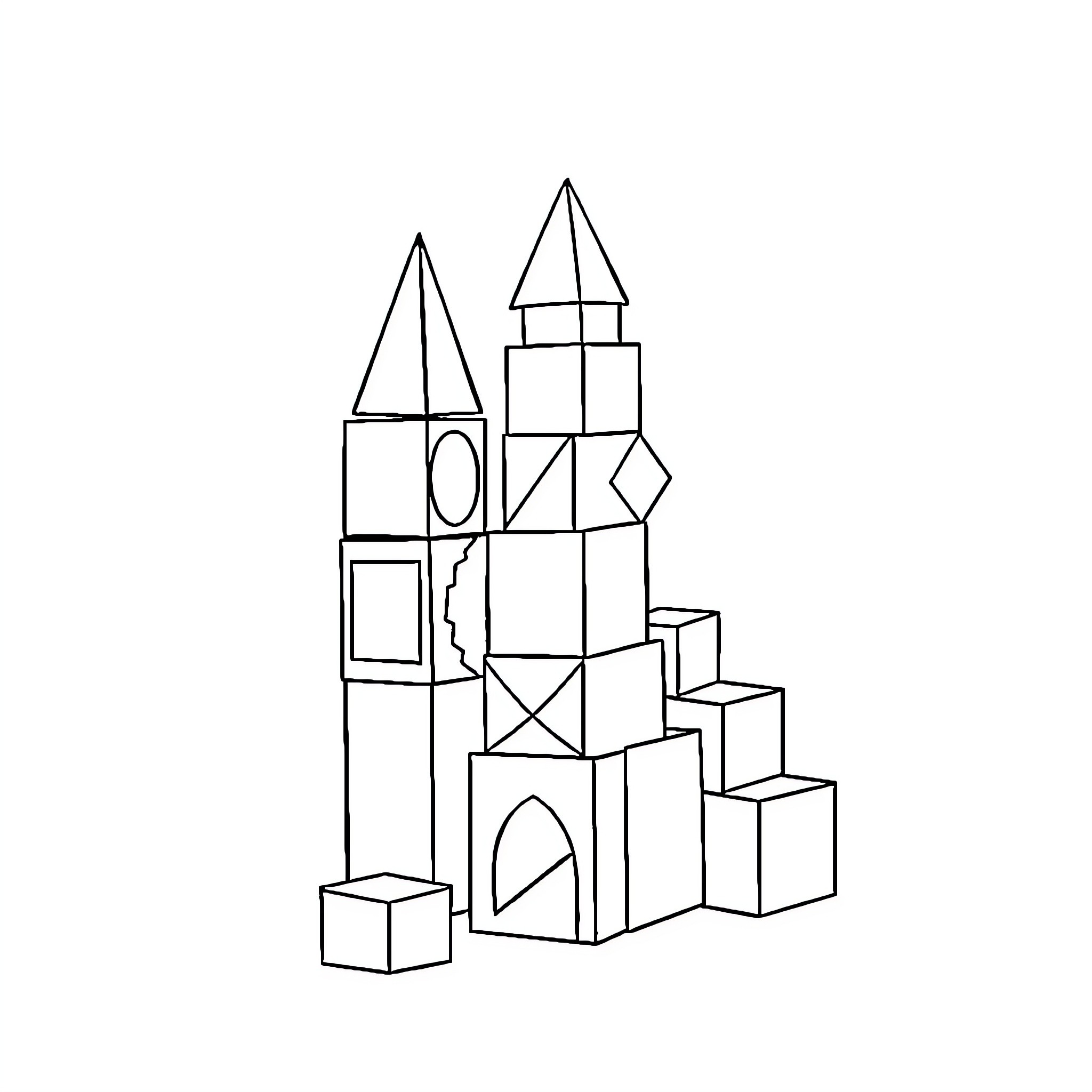 Geometry of Architectural Shapes Coloring Page (free black-and-white line drawing printable PDF for all, from beginners to advanced learners, including children, teens, adults, and seniors)