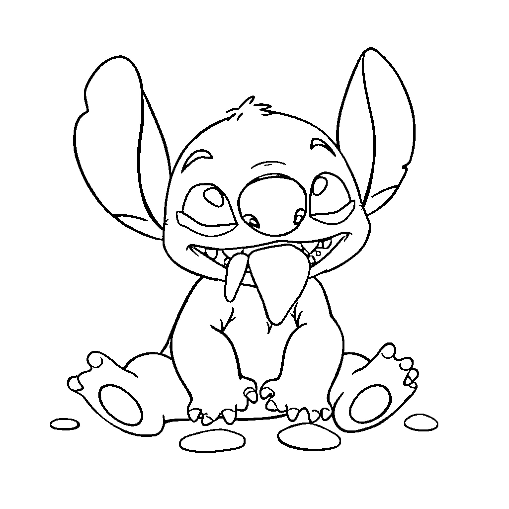 Stitch having fun and being playful Coloring Page (free black-and-white line drawing printable PDF for all, from beginners to advanced learners, including children, teens, adults, and seniors)