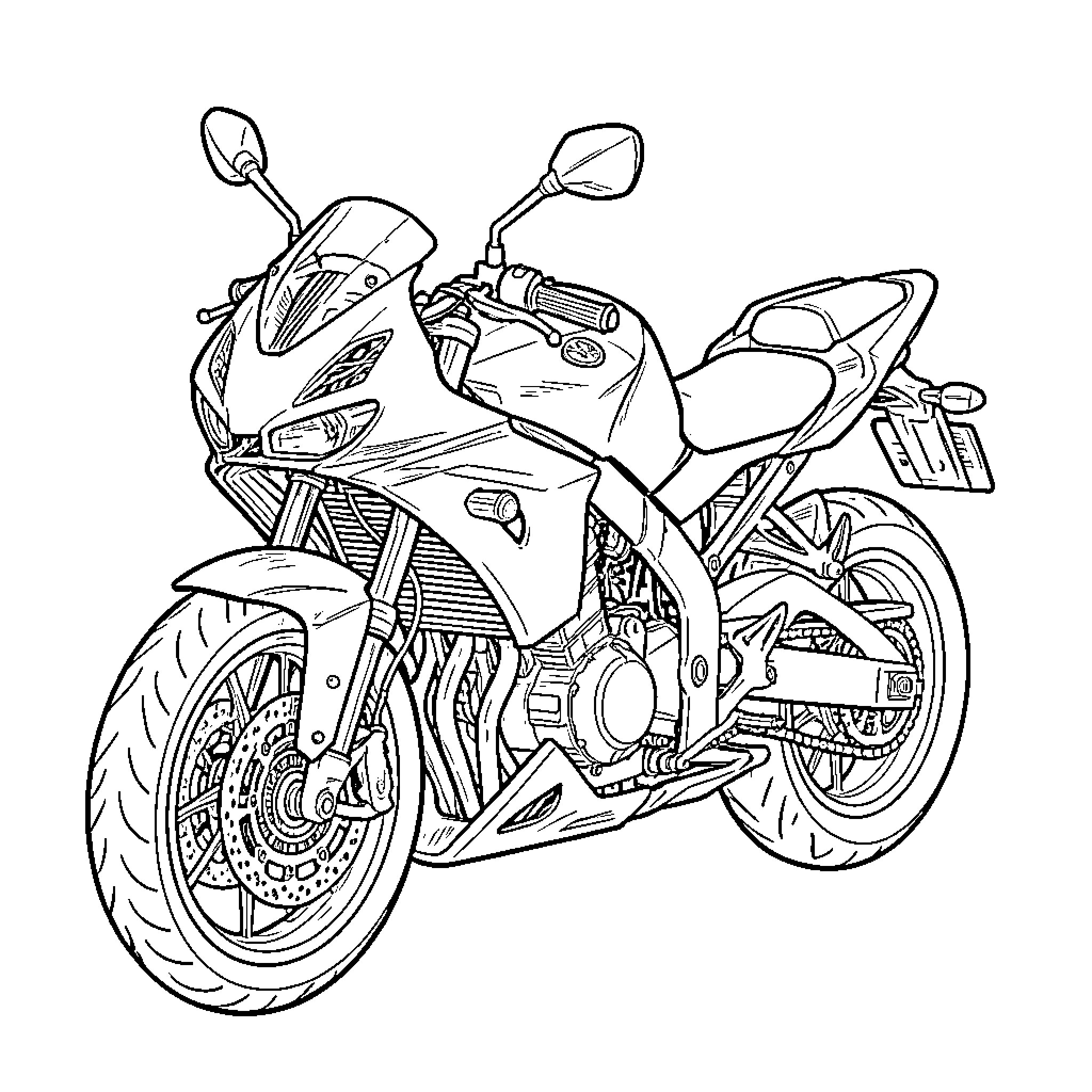 Moto Rat riding stylish sports motorcycle Coloring Page (free black-and-white line drawing printable PDF for all, from beginners to advanced learners, including children, teens, adults, and seniors)
