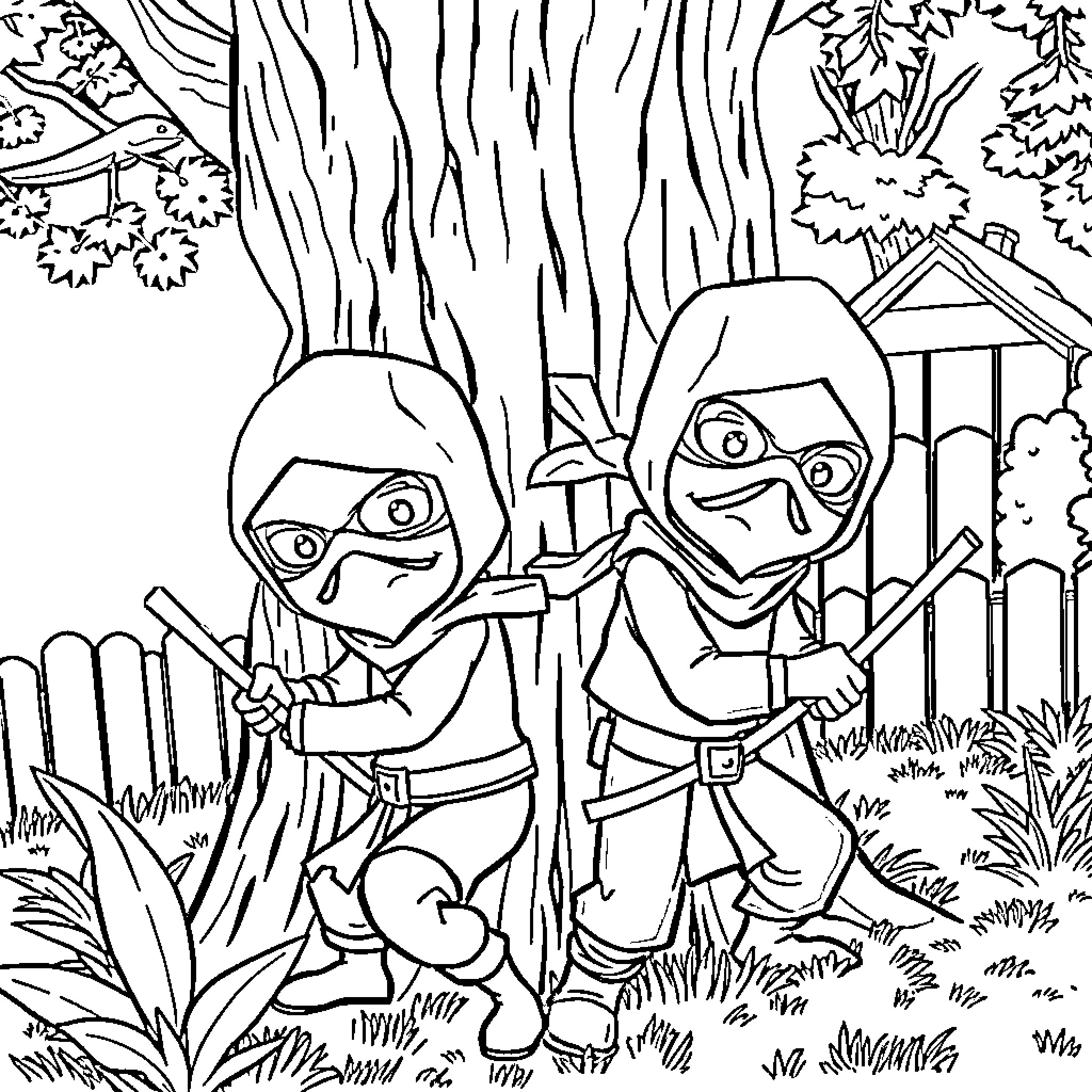 Bluey's Outdoor Adventure with Friends Coloring Page (free black-and-white line drawing printable PDF for all, from beginners to advanced learners, including children, teens, adults, and seniors)