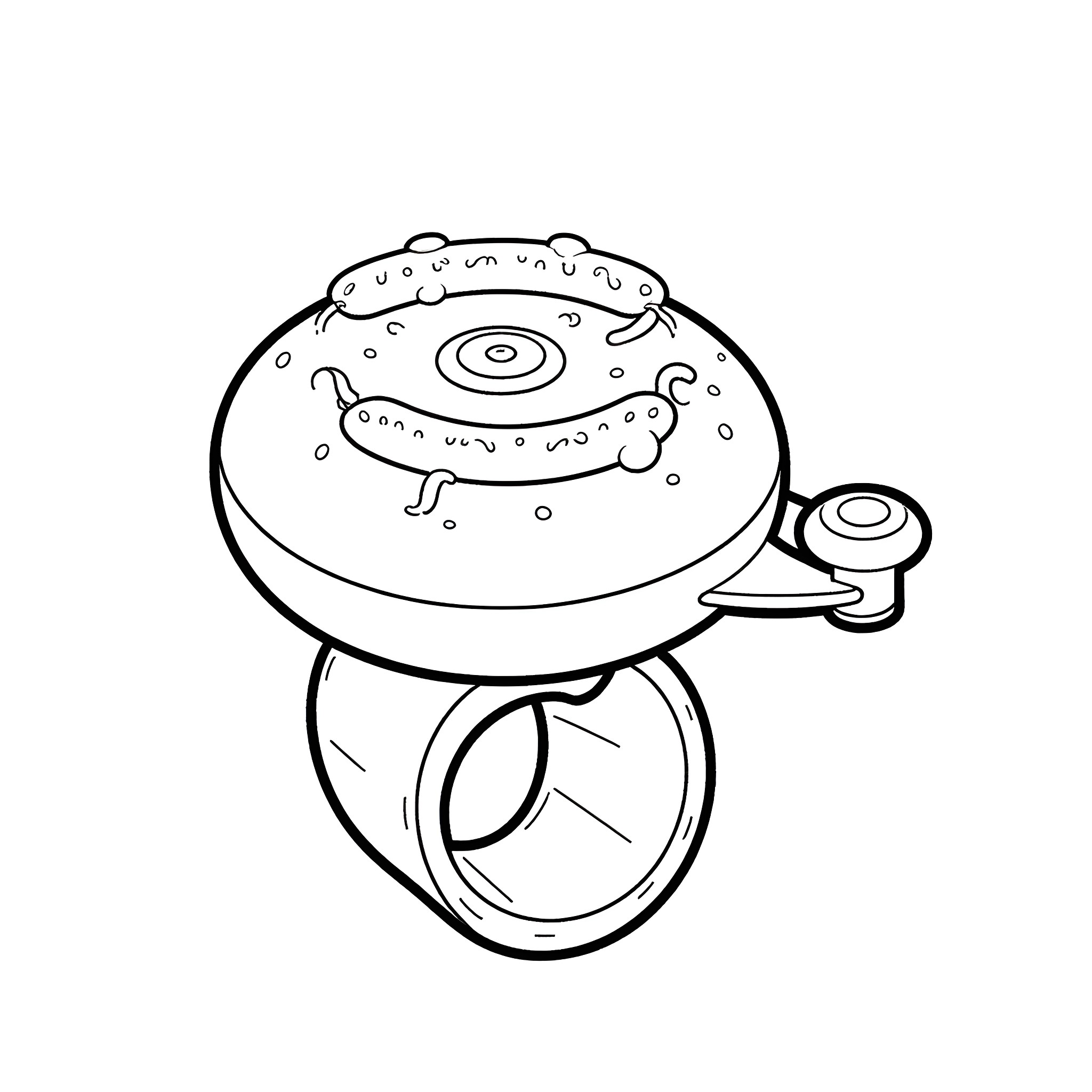 Bicycle bell with a cute monster design Coloring Page (free black-and-white line drawing printable PDF for all, from beginners to advanced learners, including children, teens, adults, and seniors)