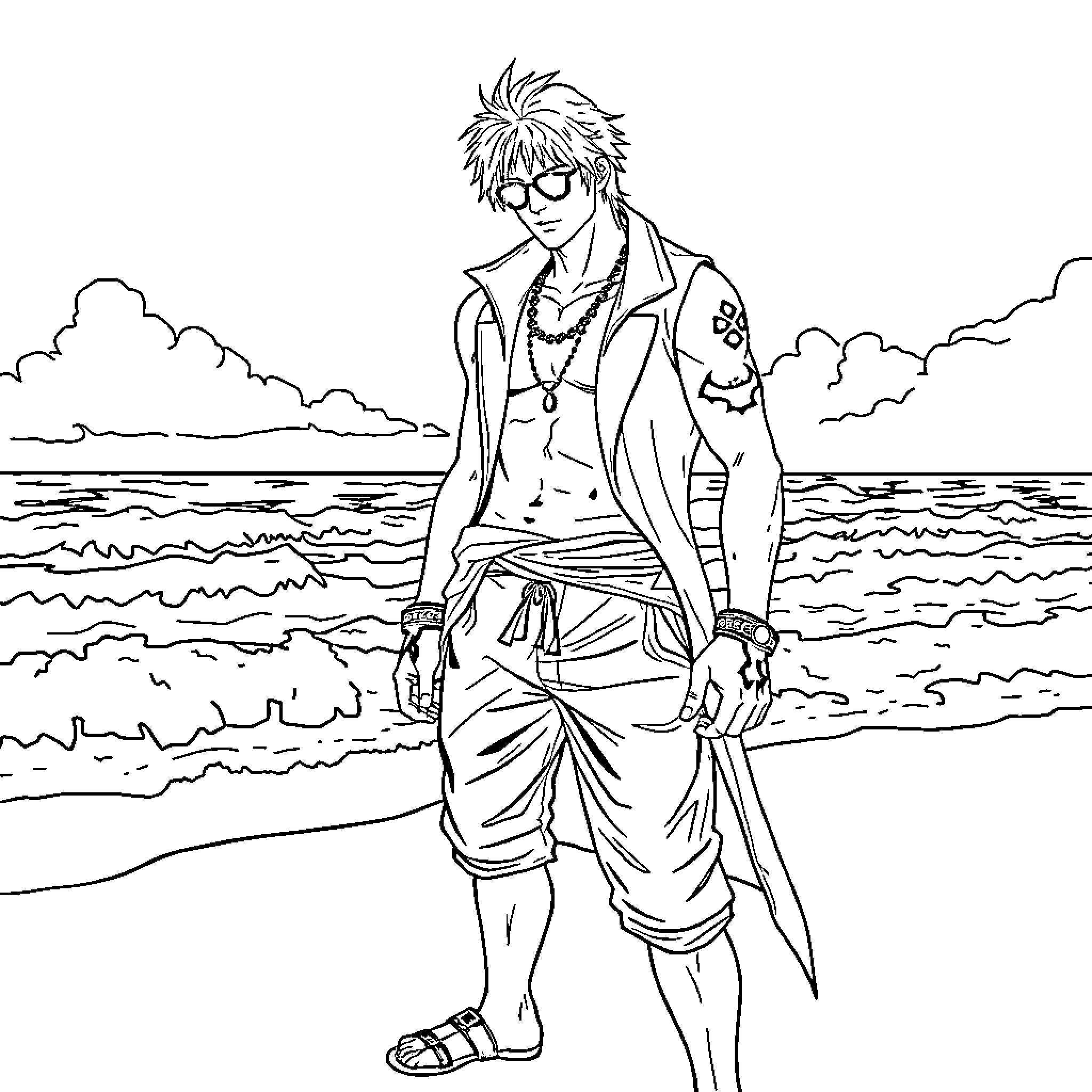 Dante's Coastal Adventure Coloring Page (free black-and-white line drawing printable PDF for all, from beginners to advanced learners, including children, teens, adults, and seniors)