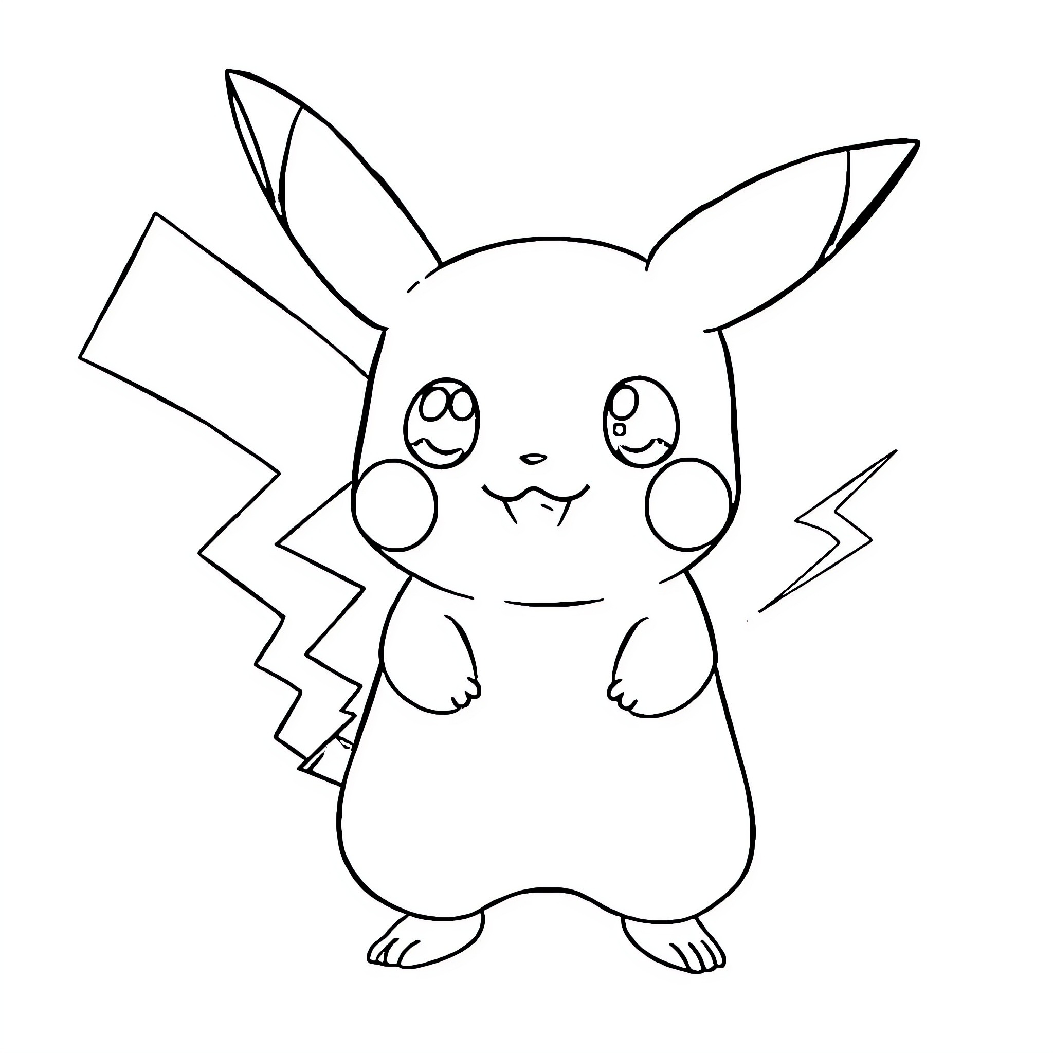 Pikachu in a Cute and Playful Pose Coloring Page (free black-and-white line drawing printable PDF for all, from beginners to advanced learners, including children, teens, adults, and seniors)
