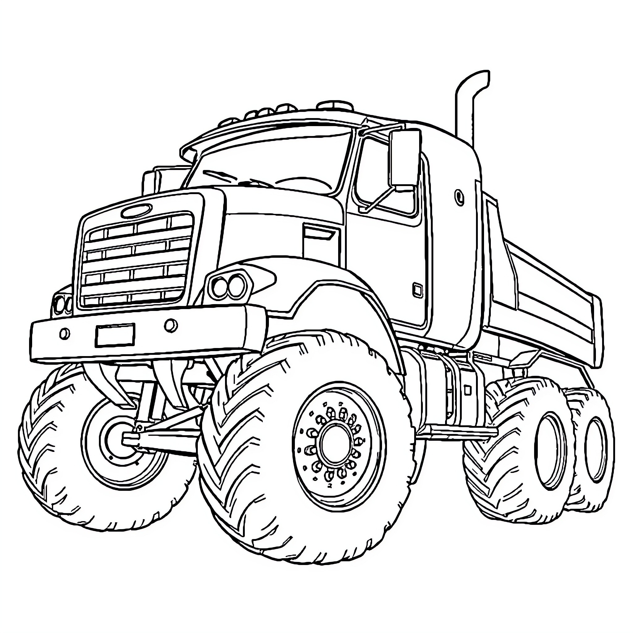 Truck loaded with construction materials on rugged terrain Coloring Page (free black-and-white line drawing printable PDF for all, from beginners to advanced learners, including children, teens, adults, and seniors)