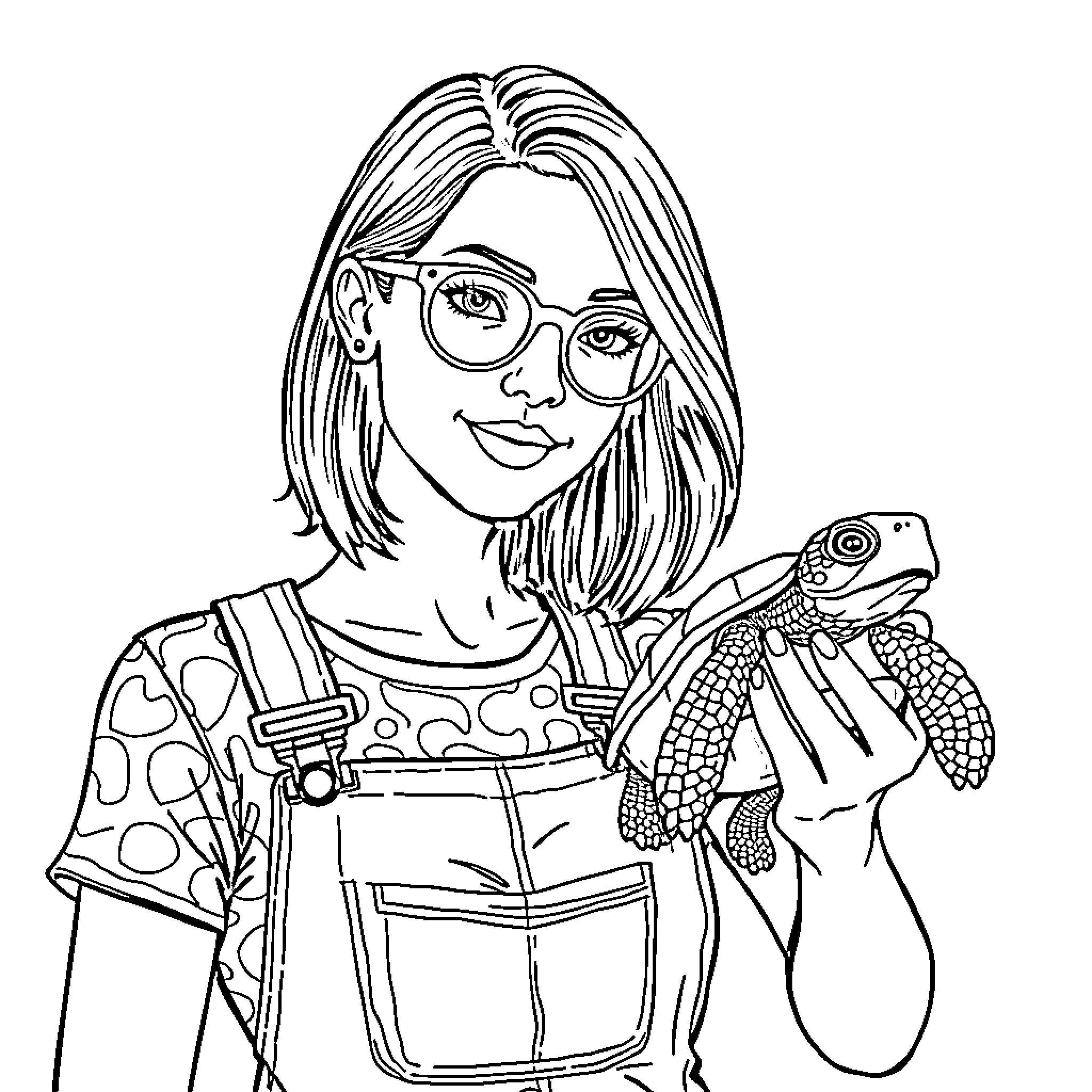 Therapist interacts with client's reptilian companion Coloring Page (free black-and-white line drawing printable PDF for all, from beginners to advanced learners, including children, teens, adults, and seniors)